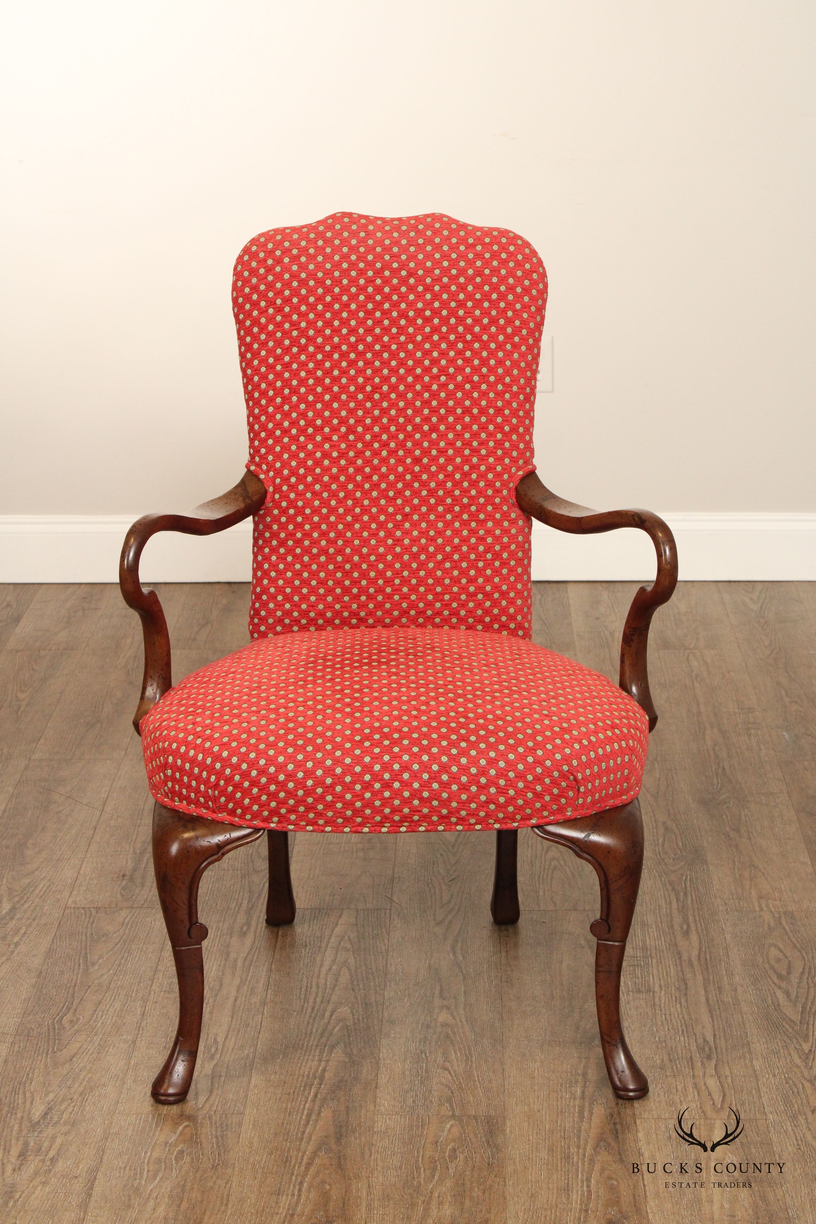 Queen Anne Style Mahogany Shepherd’s Crook Armchair With Custom Upholstery