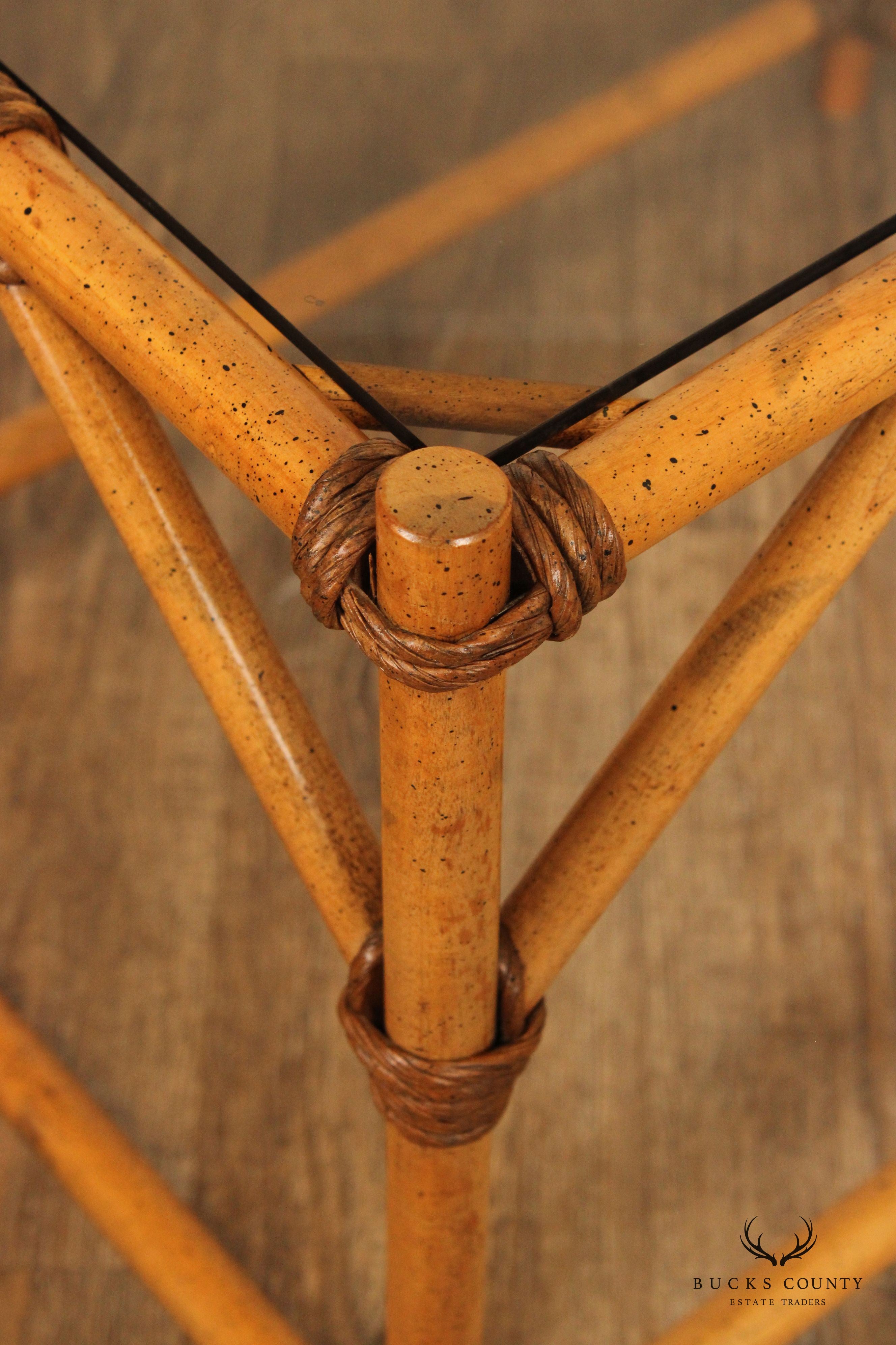 Vintage Faux Bamboo Glass Top Side Table