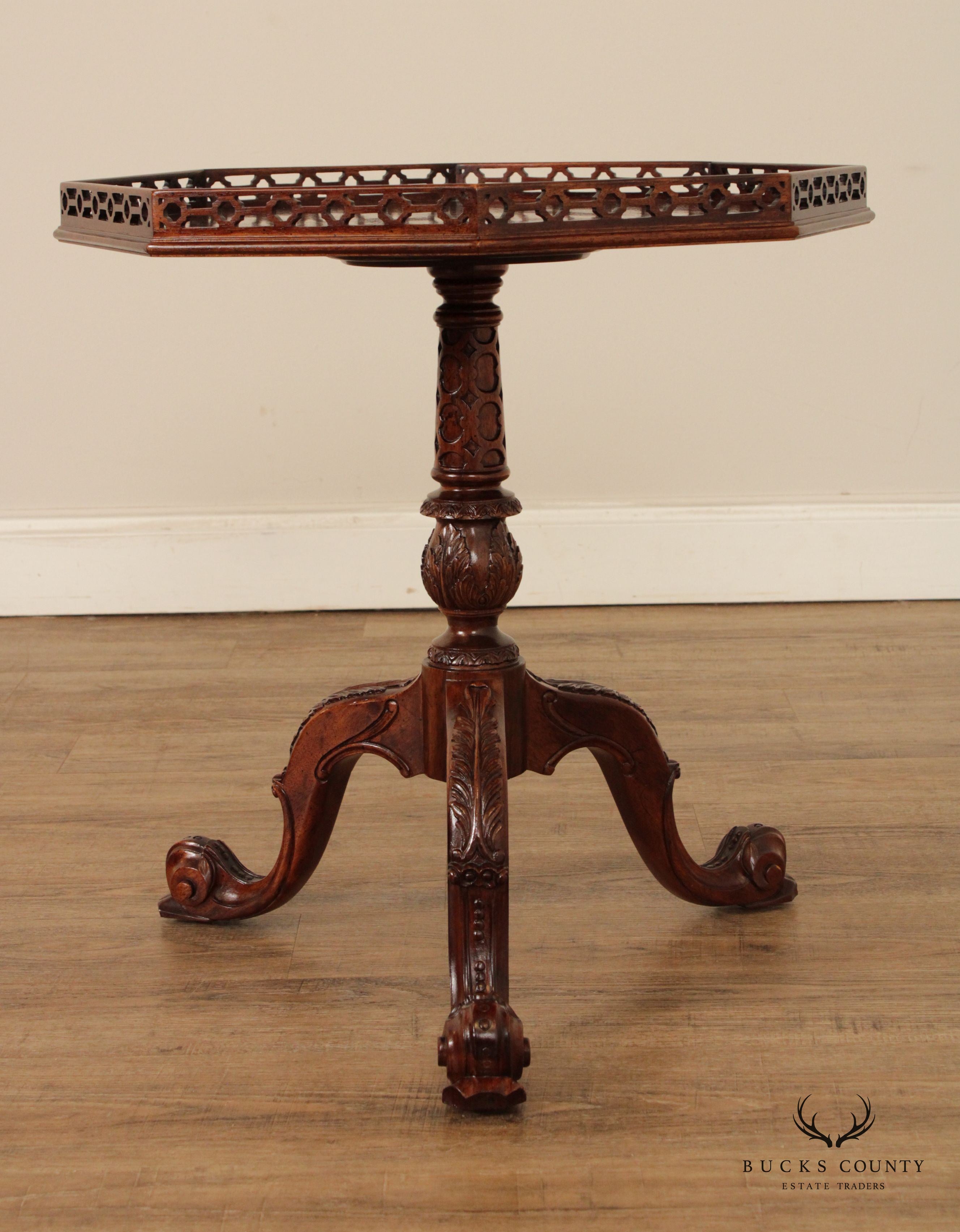 Rococo Style Octagonal Carved Mahogany Side Table