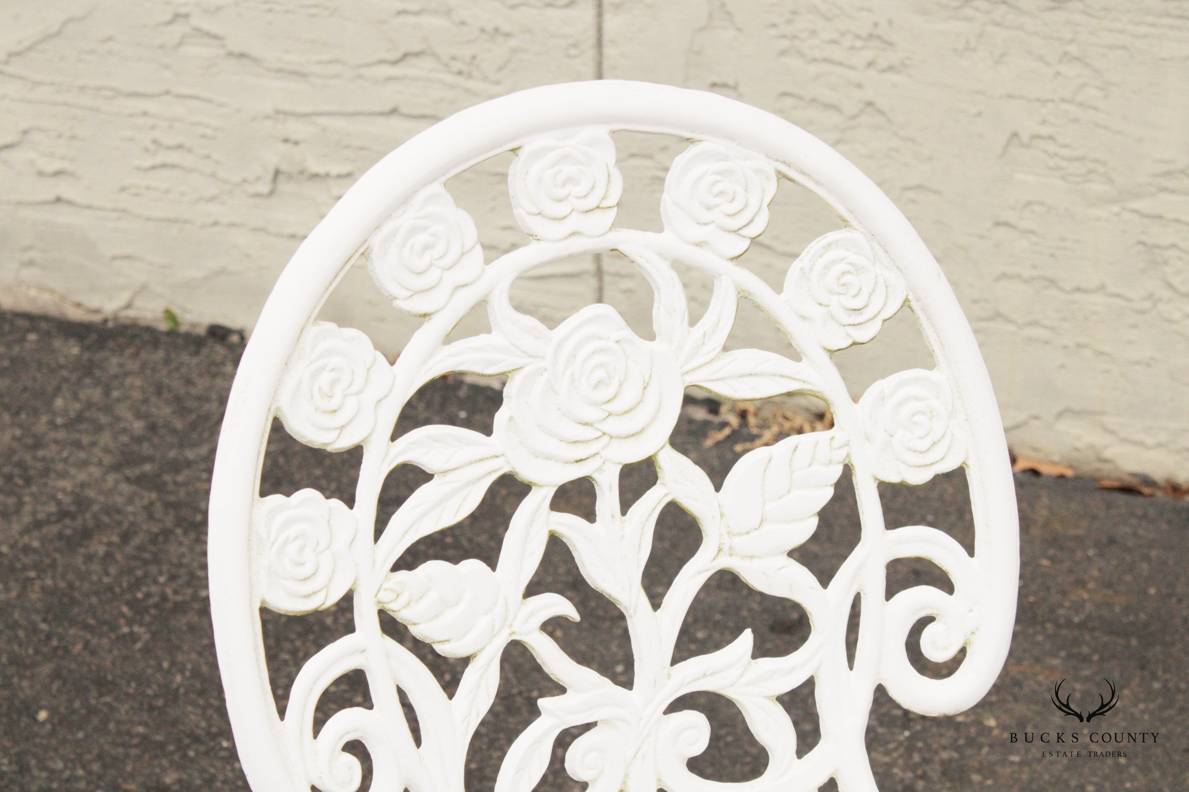 Vintage Rose Pattern Pair Aluminum Garden Bistro Chairs