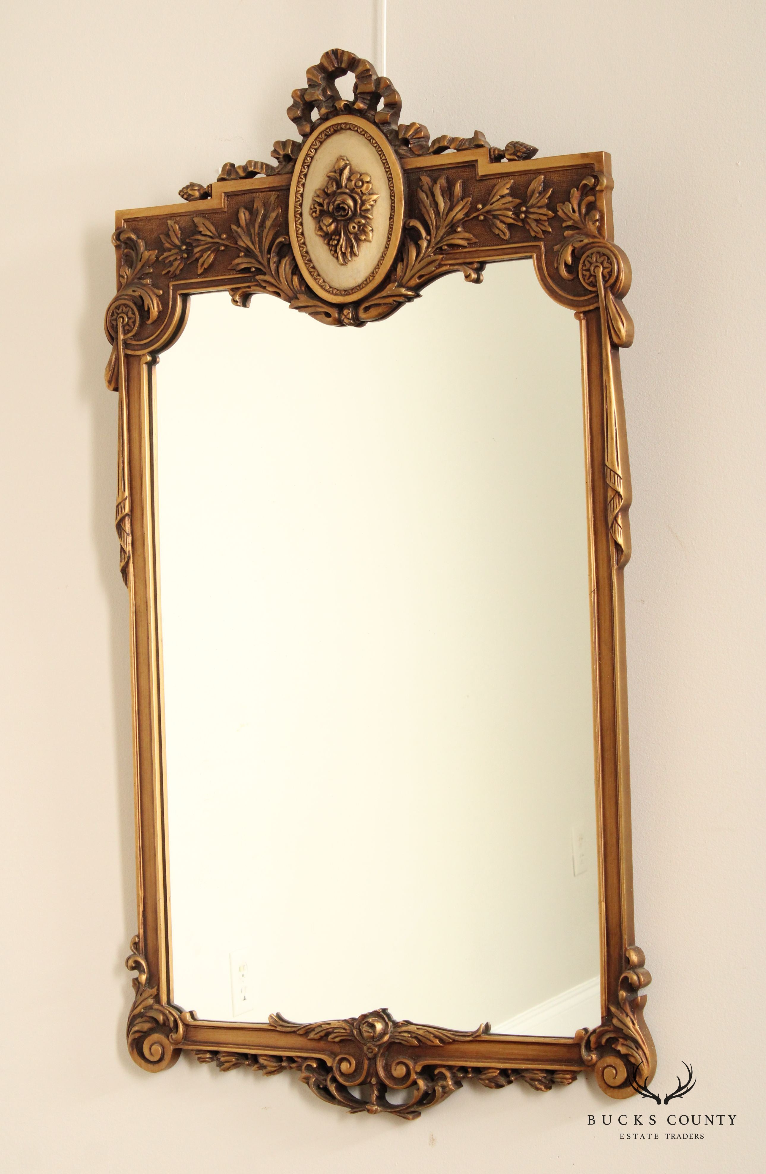 Vintage Louis XVI Style Giltwood Cameo Wall Mirror