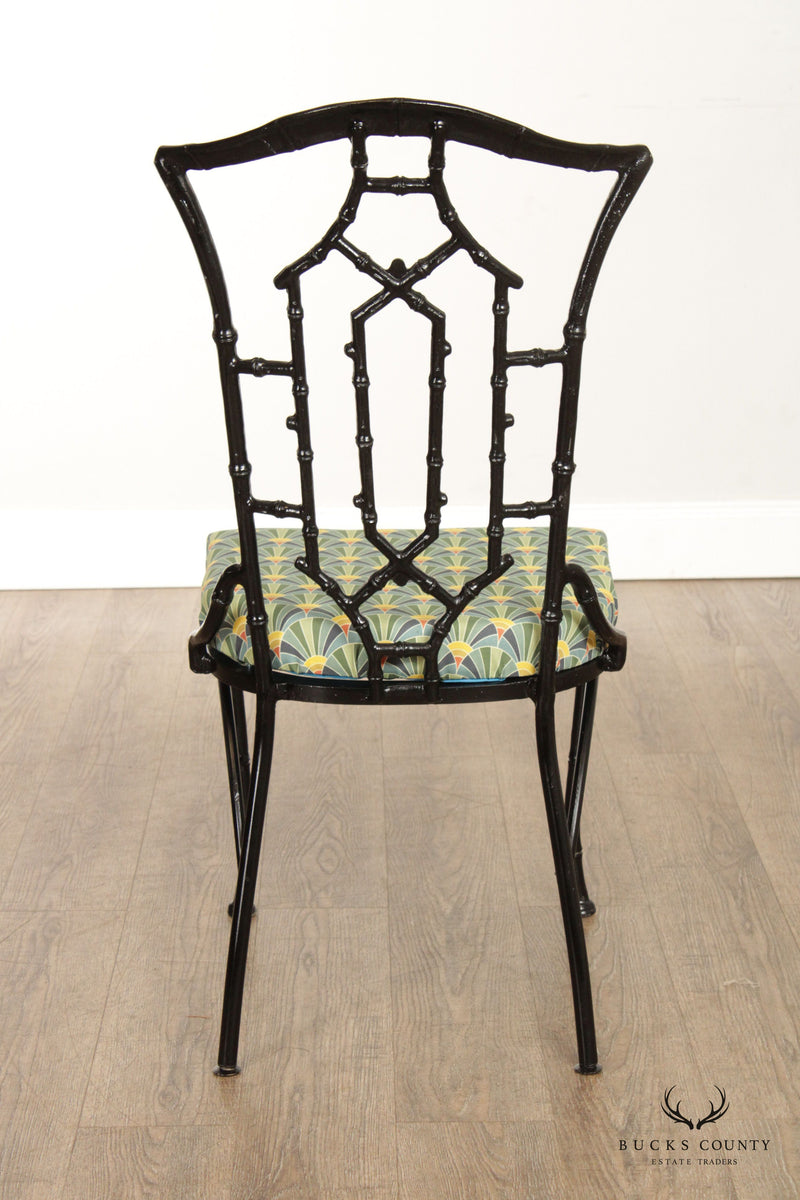 Hollywood Regency Set Four Faux Bamboo Metal Dining Chairs