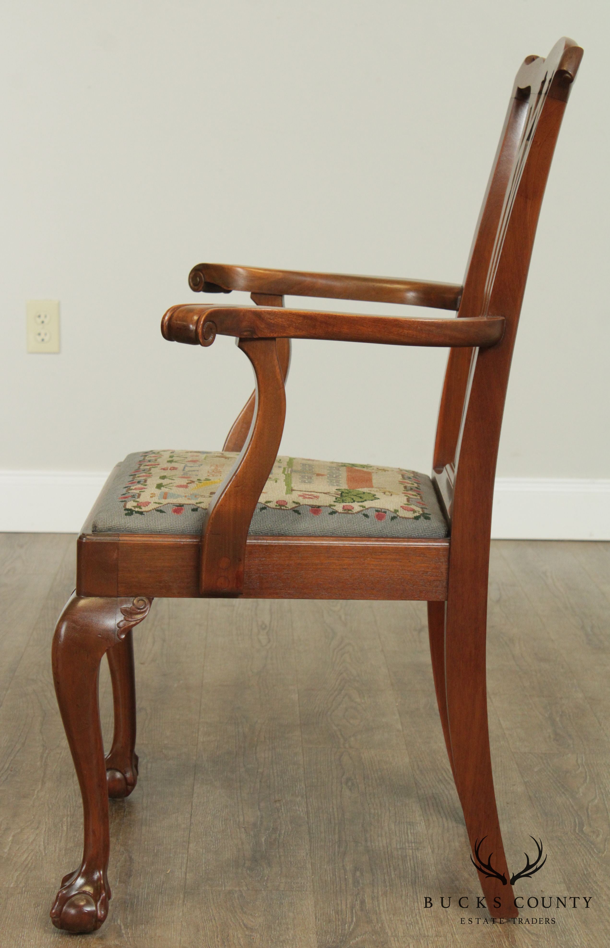 Chippendale Style Vintage Custom Quality Pair Mahogany Ball & Claw Armchairs