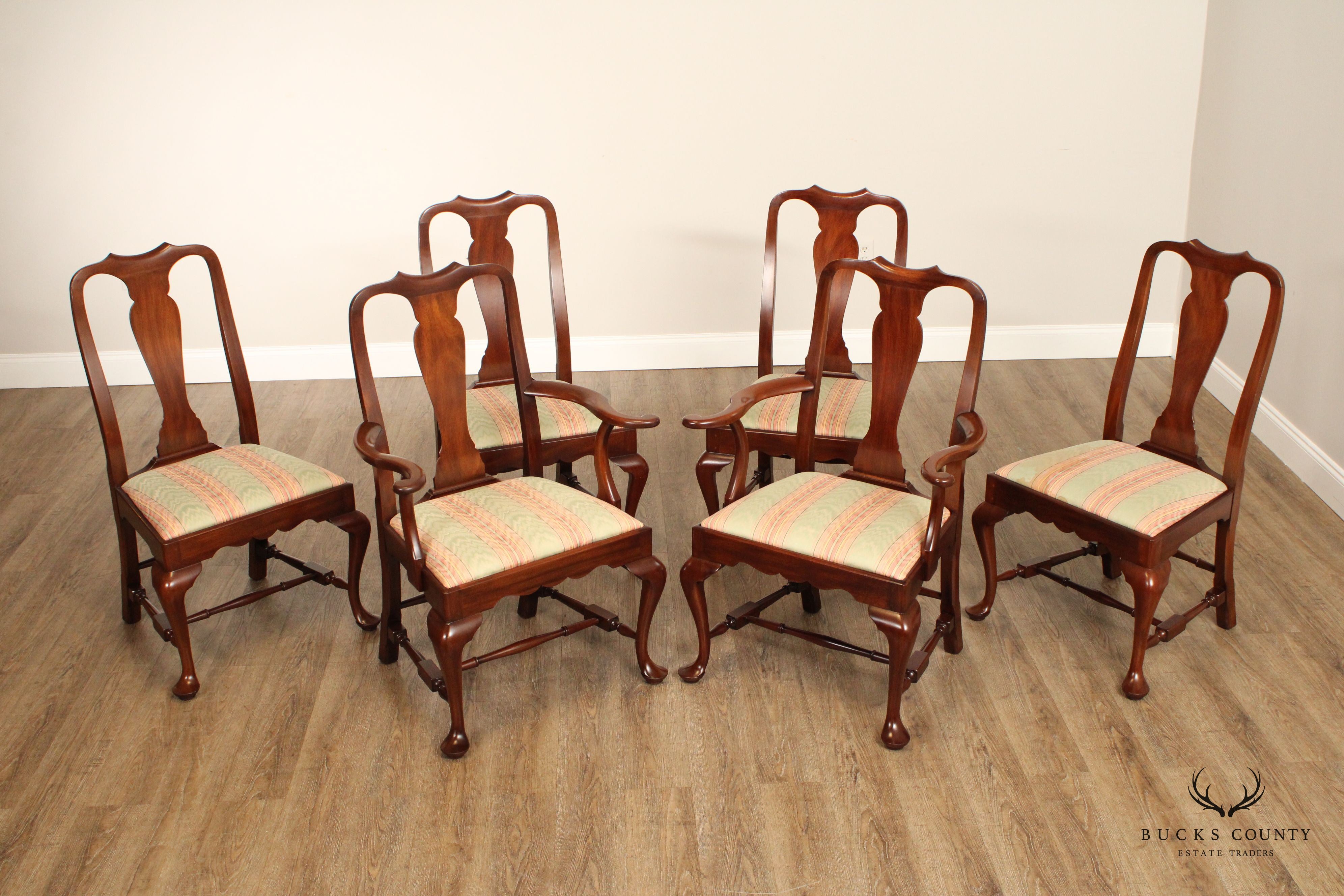 Henkel Harris Queen Anne Set of Six Mahogany Dining Chairs