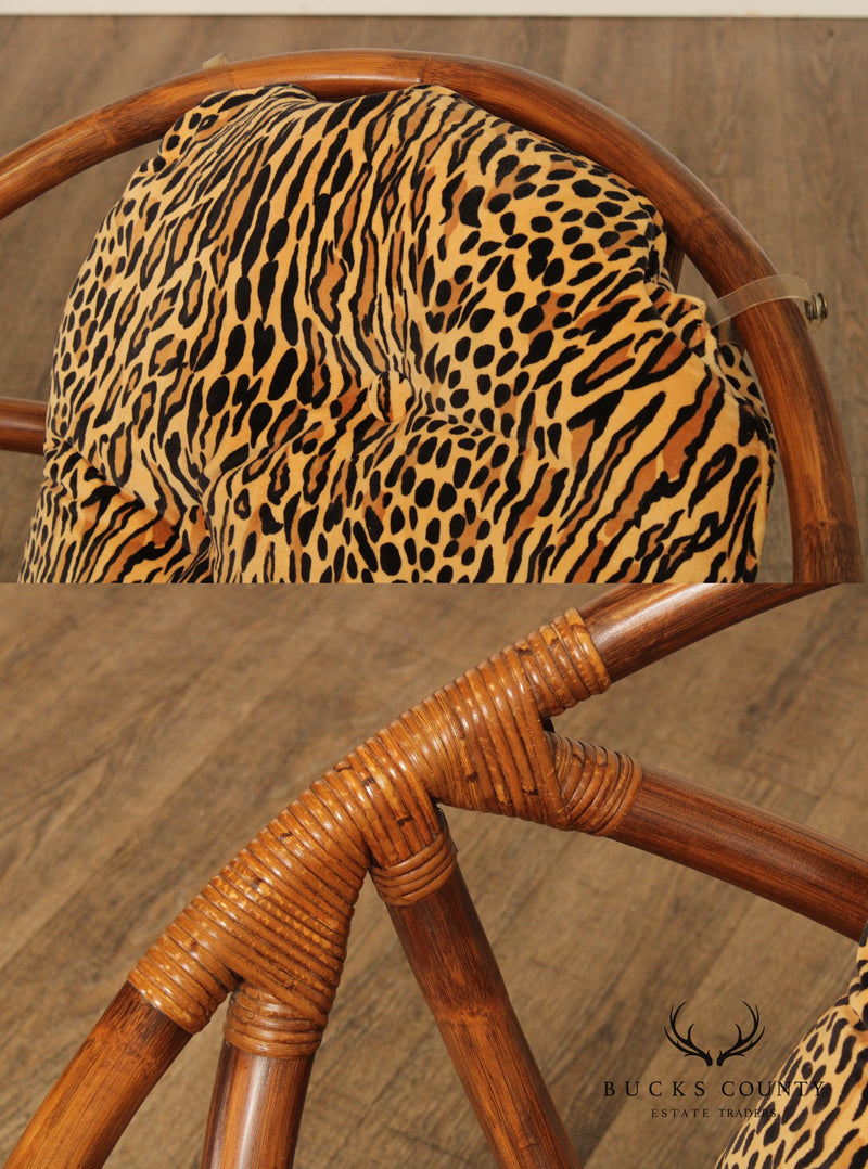 Clark Casual Mid Century Modern Pair Rattan Swivel Lounge Chairs