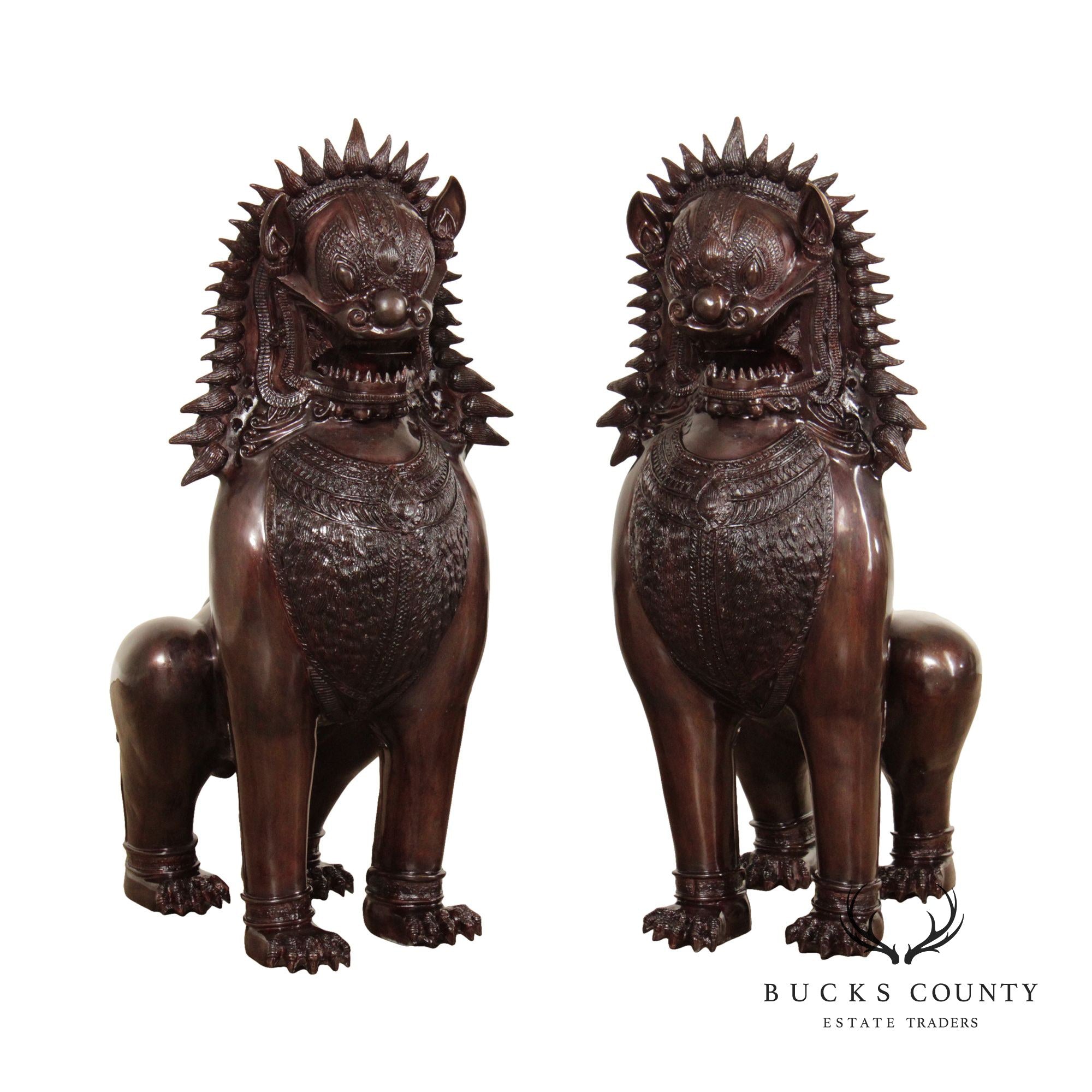 Quality Pair of Large Thai Foo Dog Bronze Statues