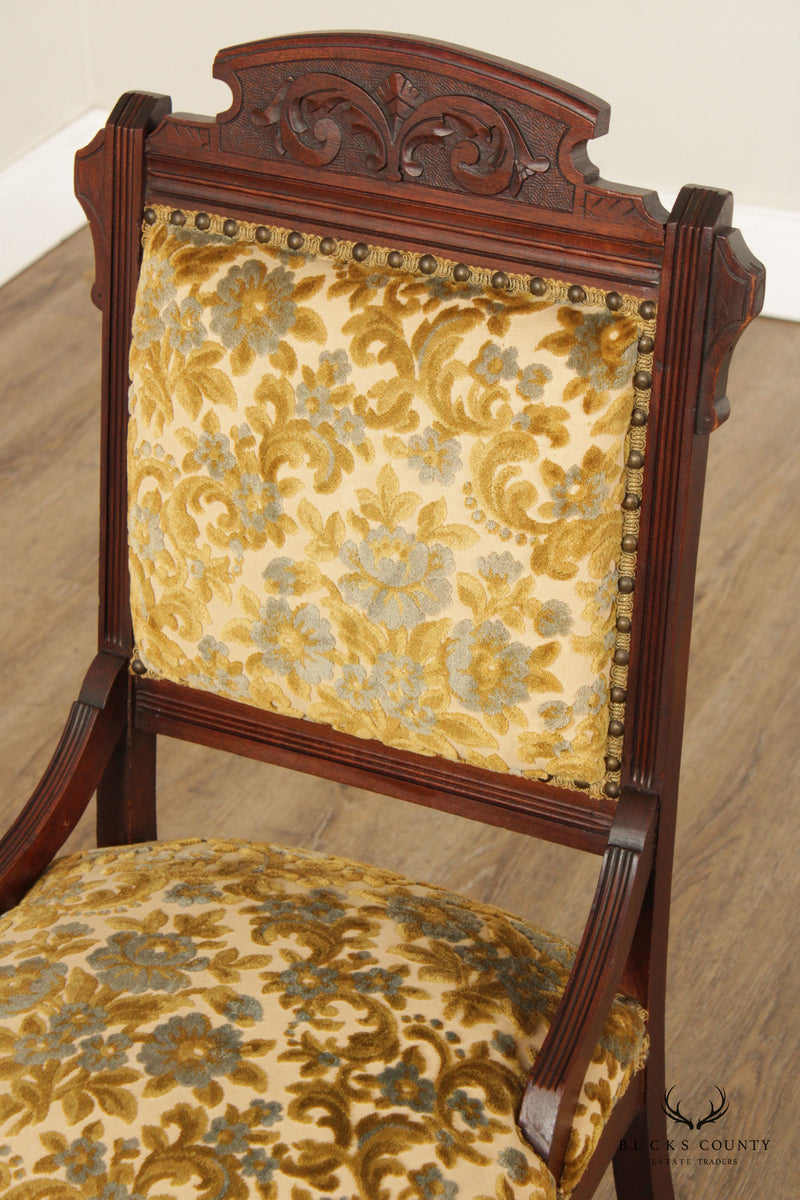 Antique Victorian Eastlake Carved Walnut Parlor Side Chair