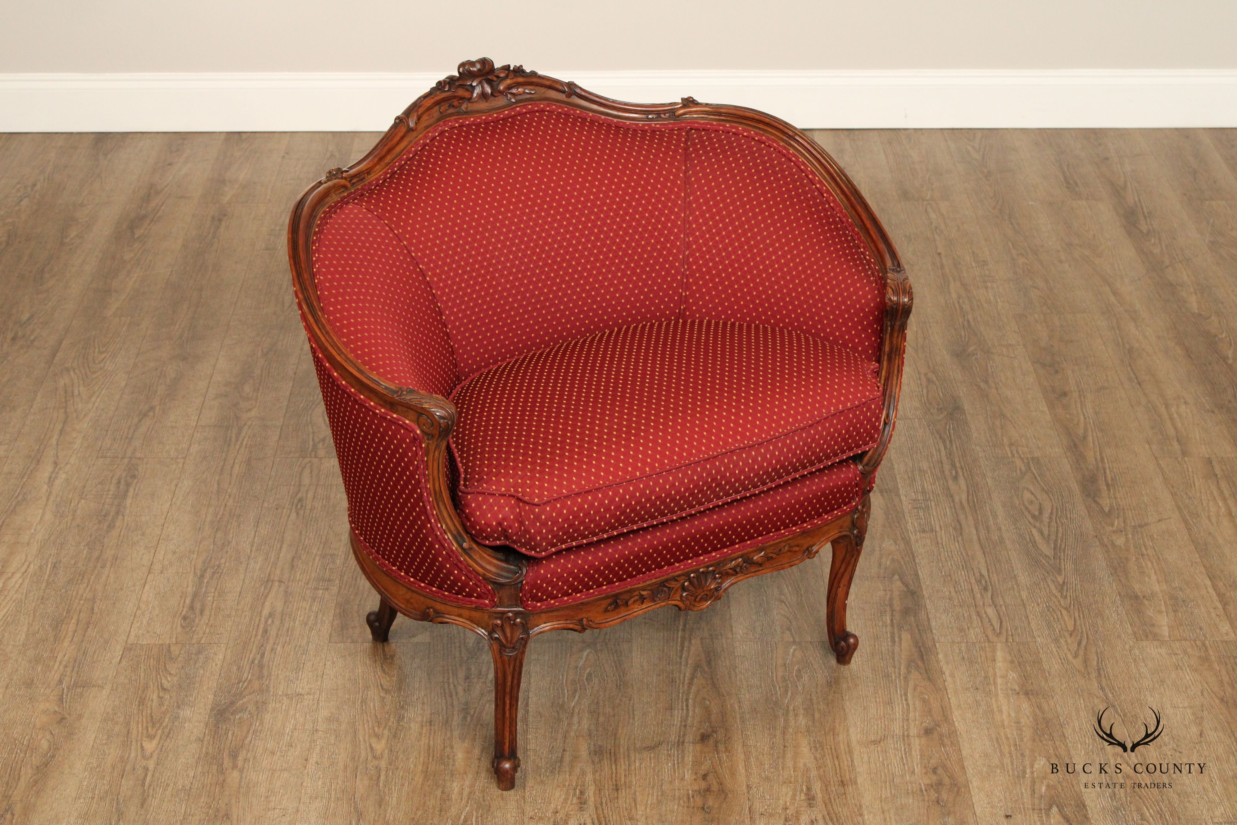 French Louis XV Style Carved Marquise Bergere Armchair