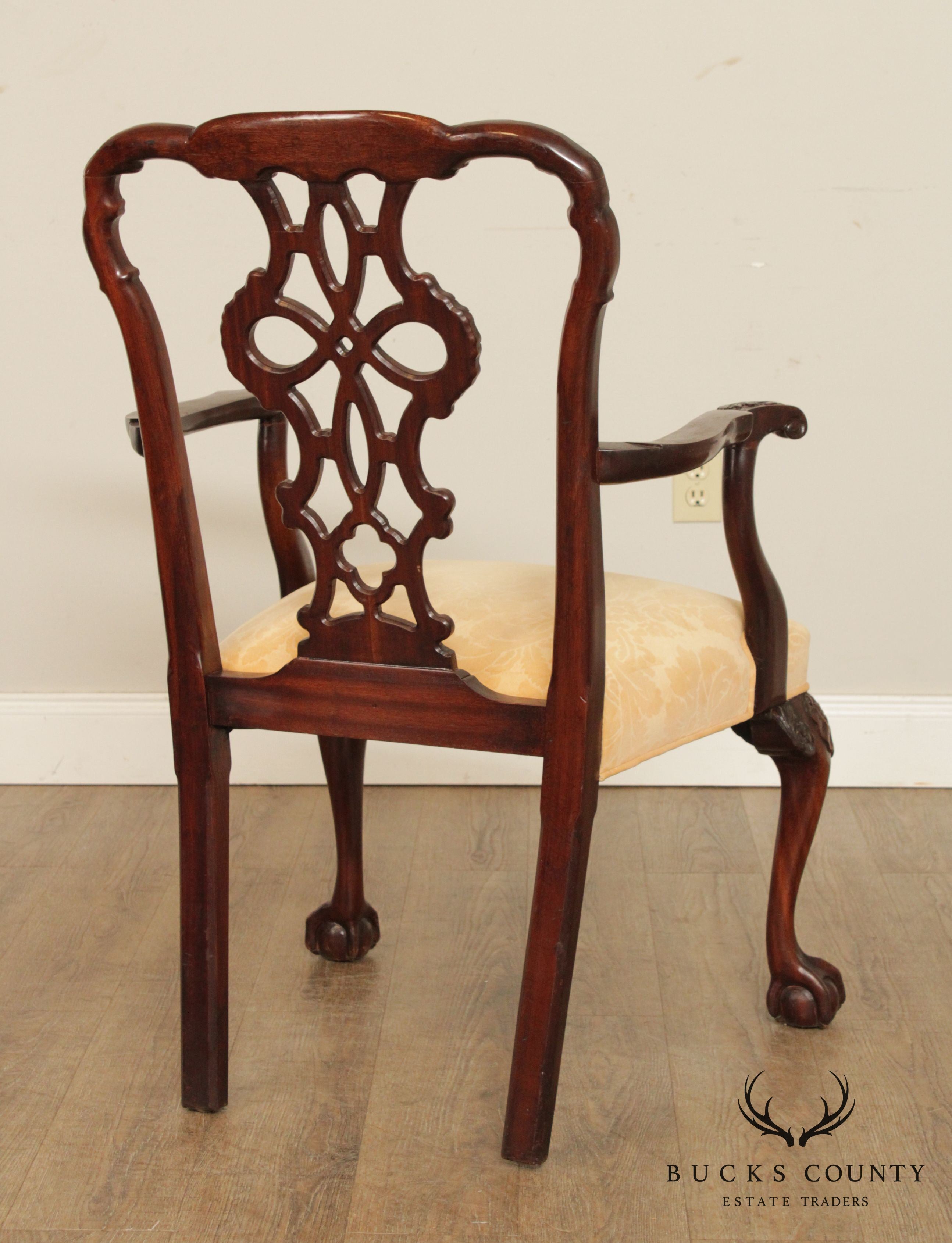 Custom Quality Georgian Style Carved Mahogany Arm Chair