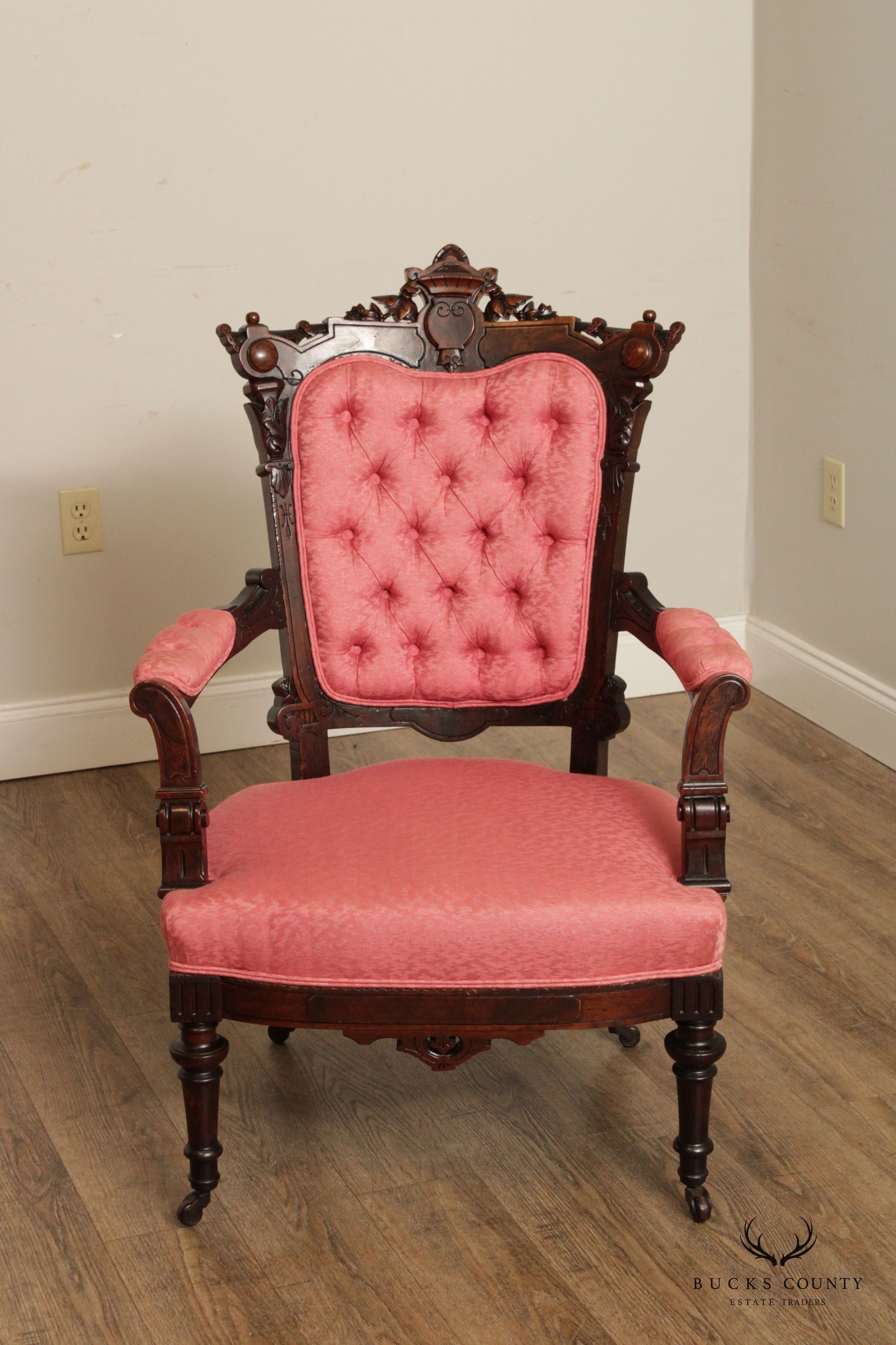 Antique Victorian Renaissance Carved Walnut Armchair