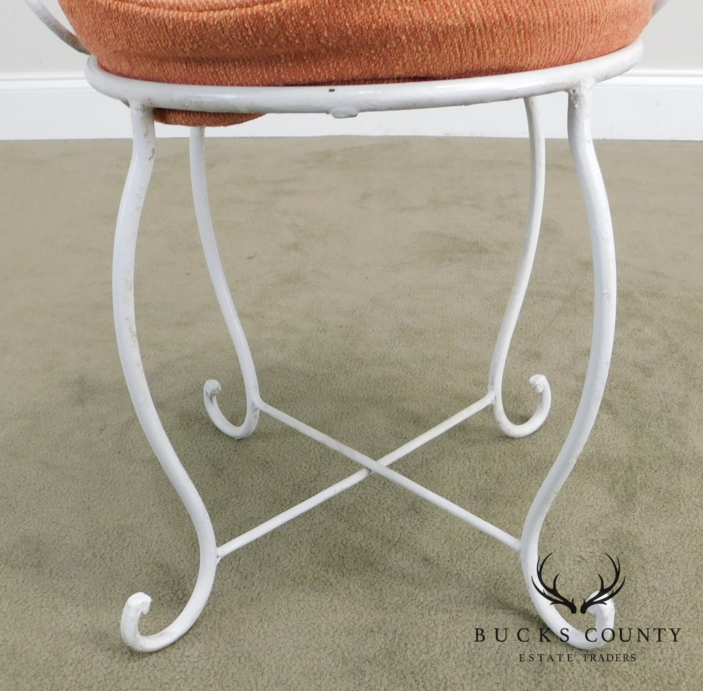 Wrought Iron Pair White Painted Small Garden Stools