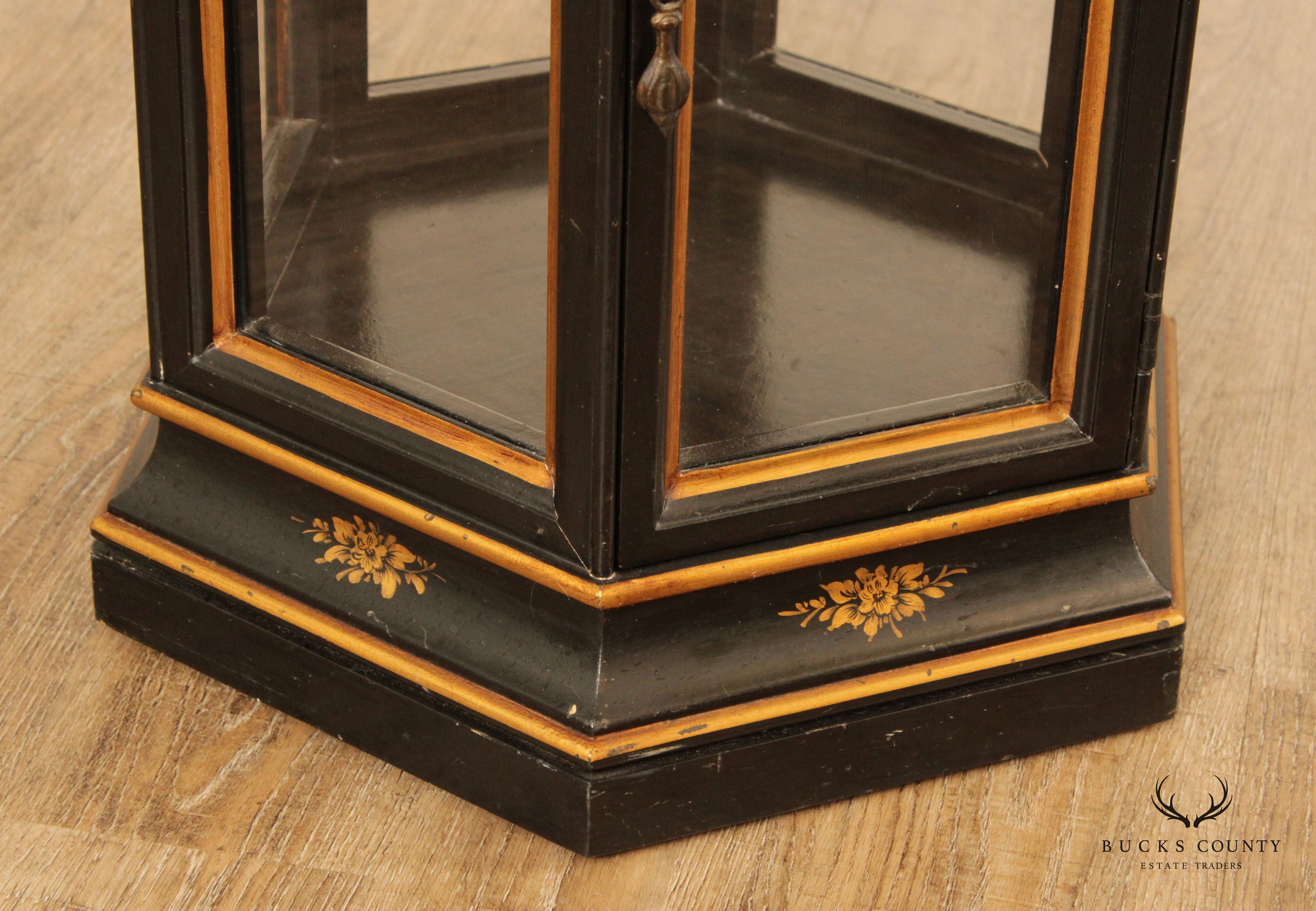 Chinoiserie Decorated Black and Gold Vitrine Side Table