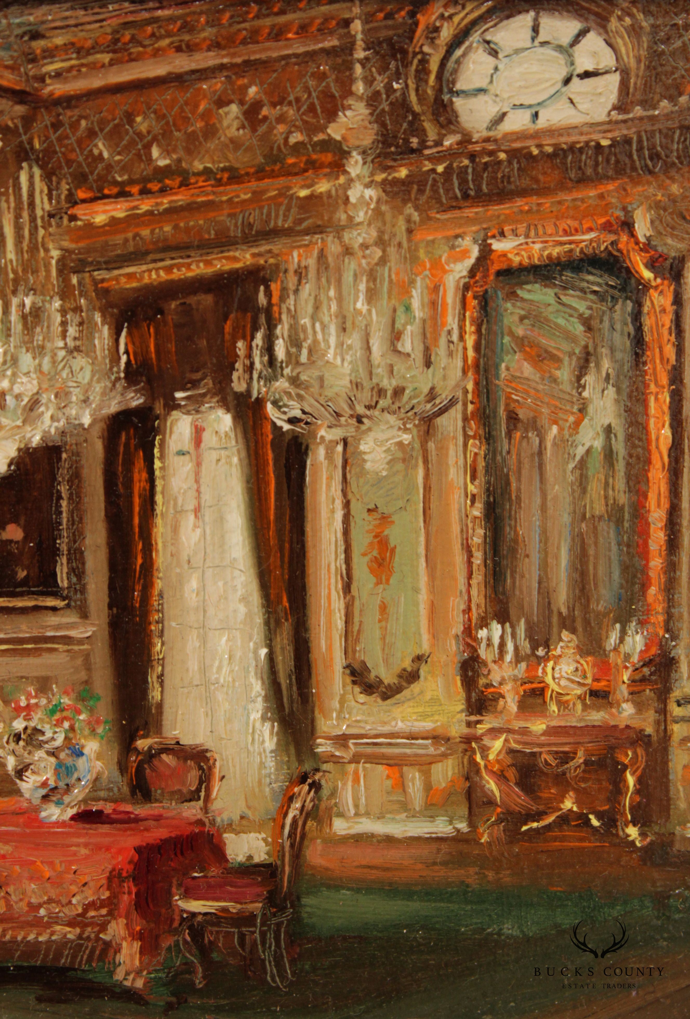 French Salon Interior Scene Oil Painting, by Zsuzsanna Suger