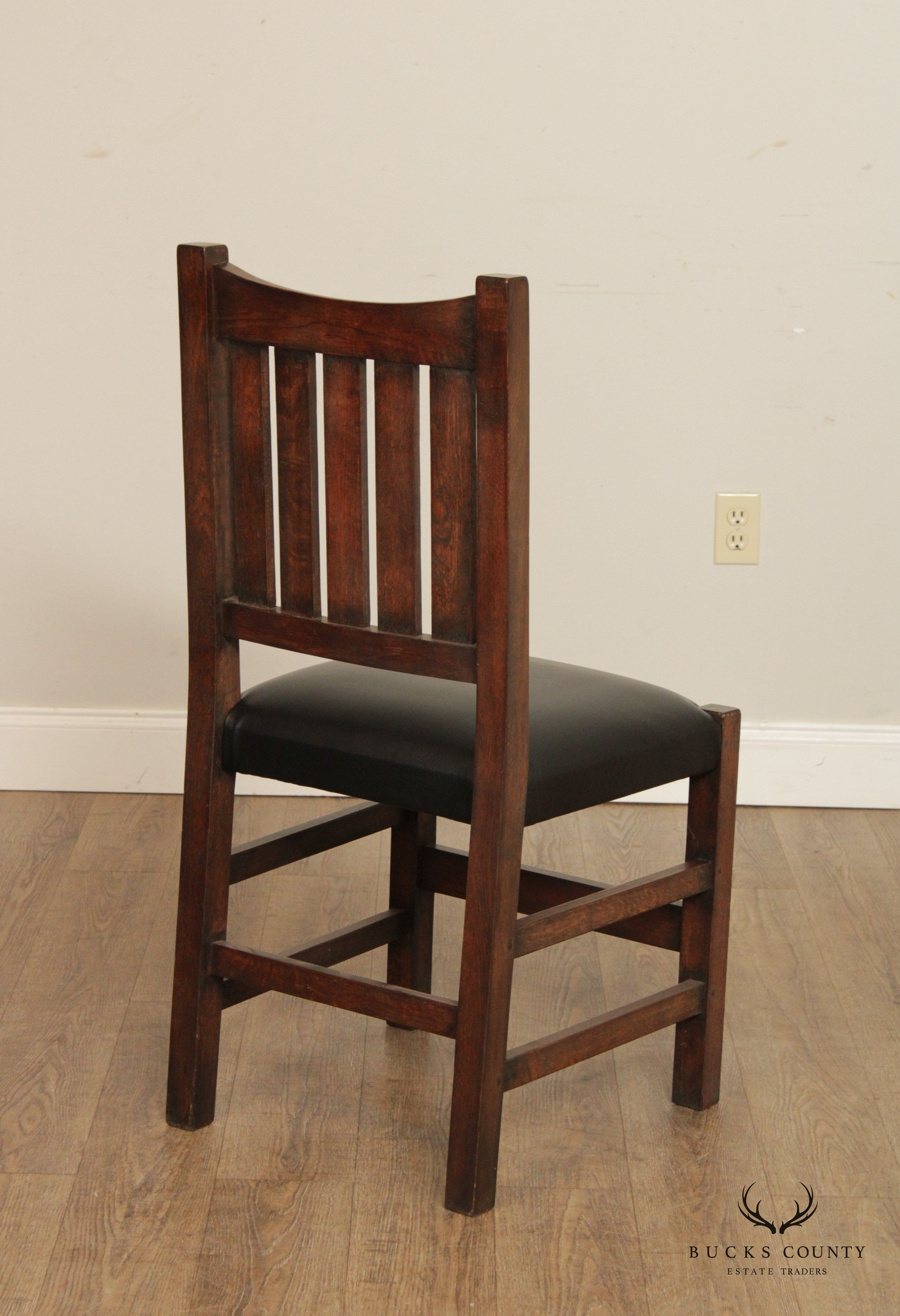 Mission Style Set of Four Solid Oak Dining Side Chairs