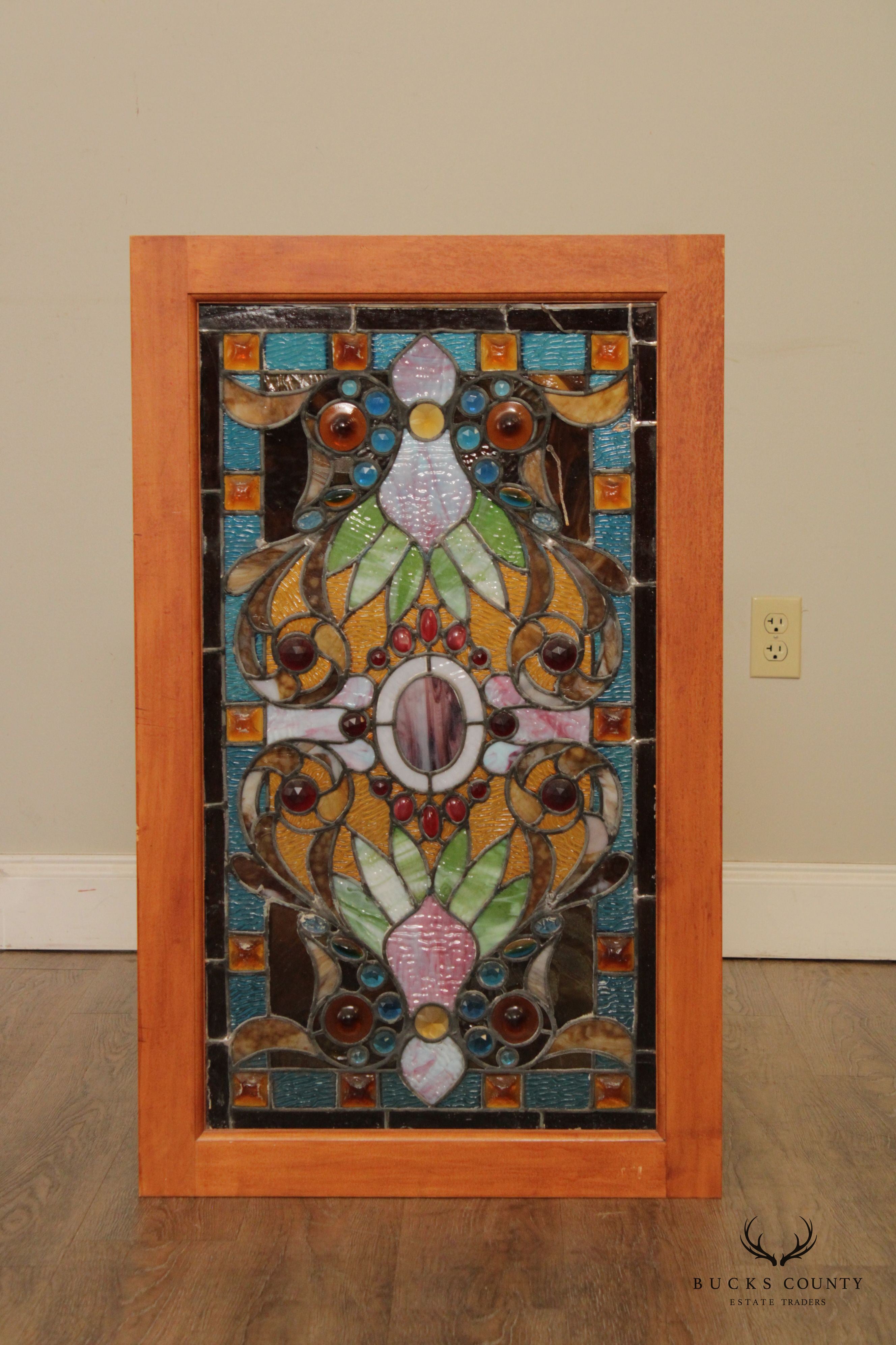 Fine Quality Antique American Victorian Stained Glass Transom Window