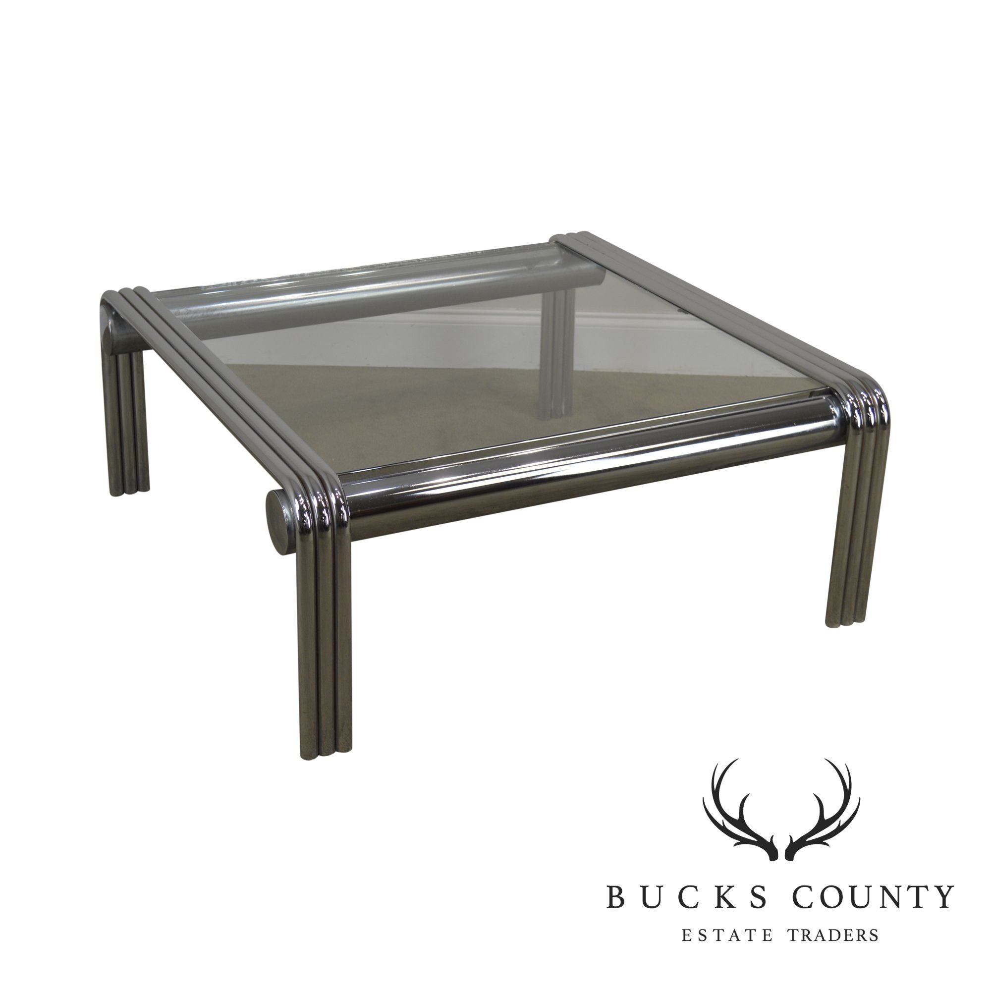 Mid Century Modern Tubular Chrome Glass Top Coffee Table