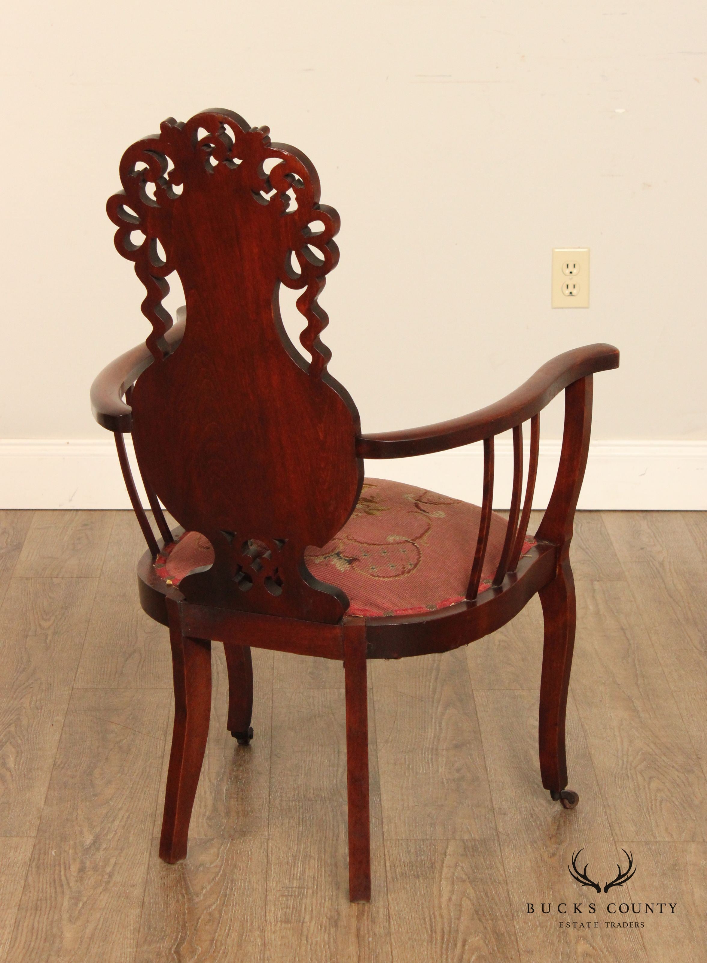 Antique Art Nouveau Carved Mahogany Armchair