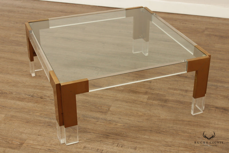 Contemporary Style Square Glass Lucite Square Coffee Table