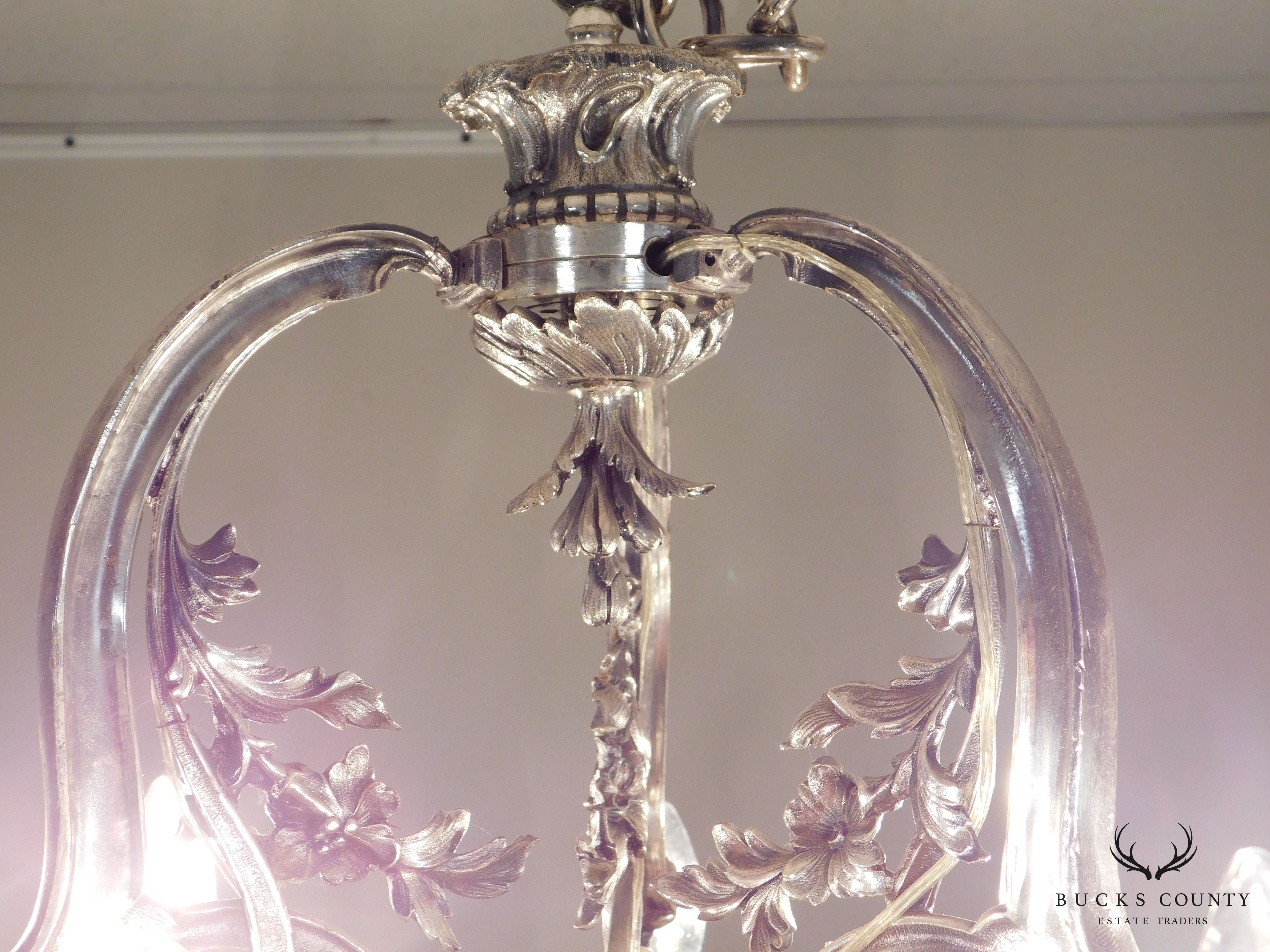 Ten Light Baroque Chandelier Antiqued Silver-Metal Foliate Design