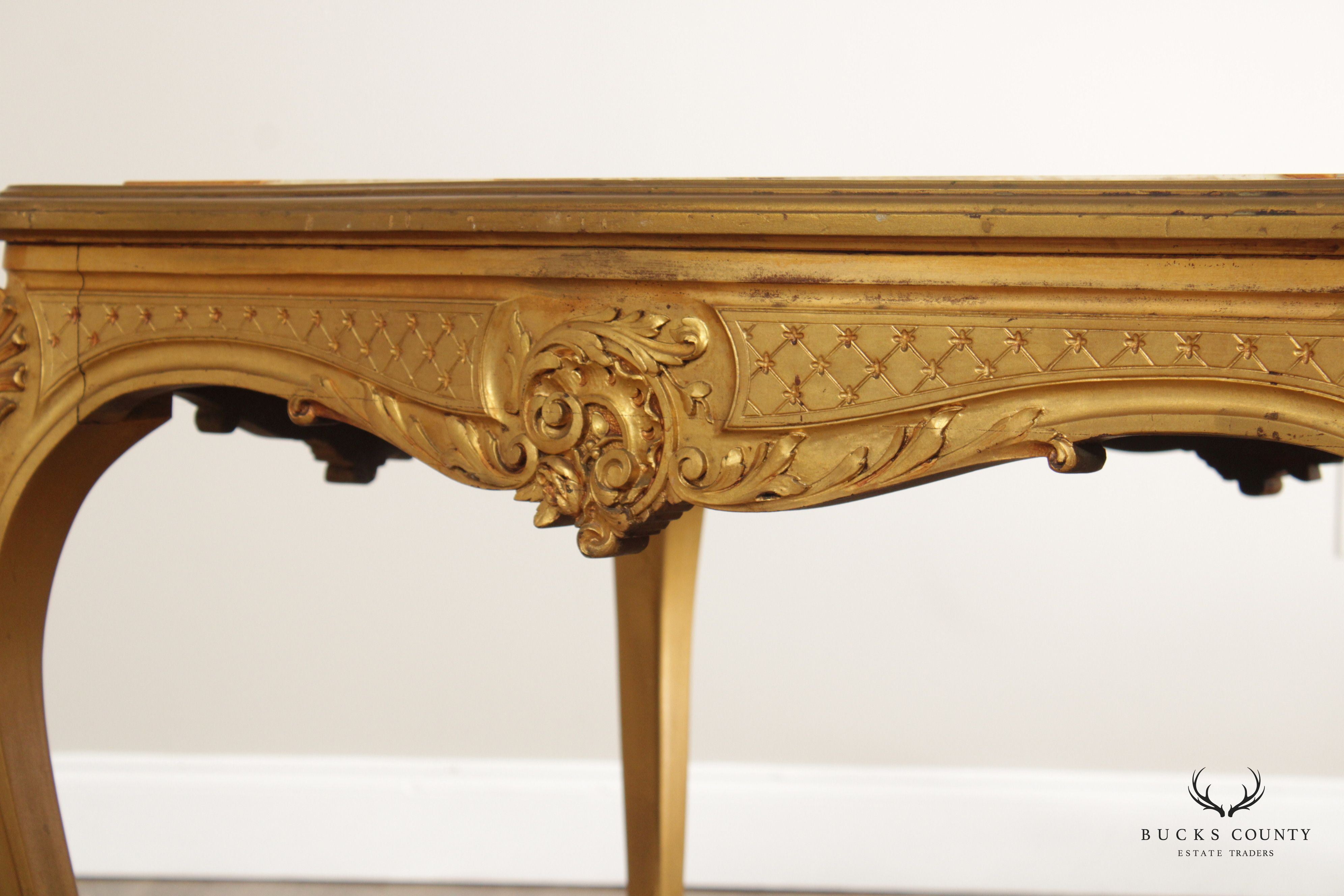 Antique French Louis XV Style Giltwood and Onyx Parlor Table