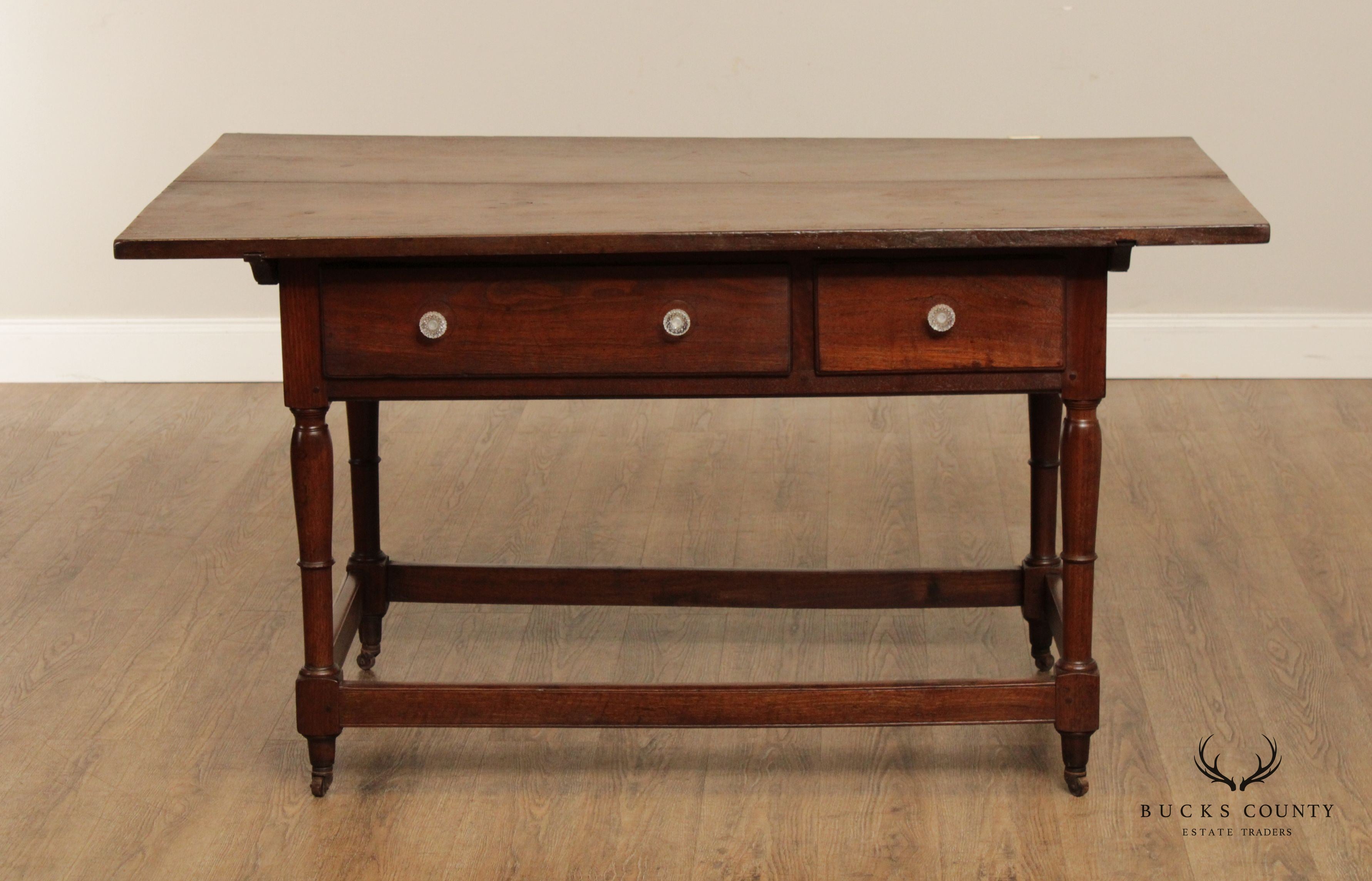 18th Century Antique Walnut Two-Drawer Tavern Table