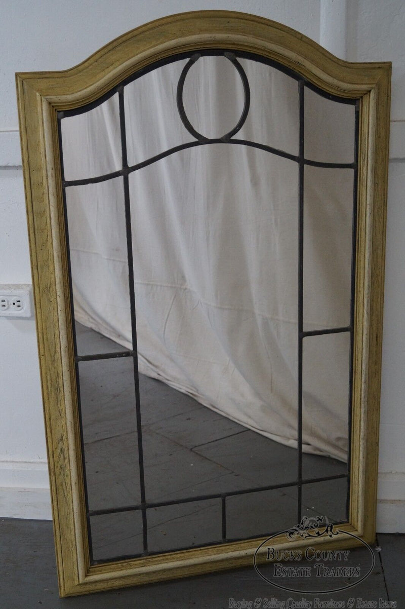 Vintage Cerused Oak Frame Leaded Glass Mirror