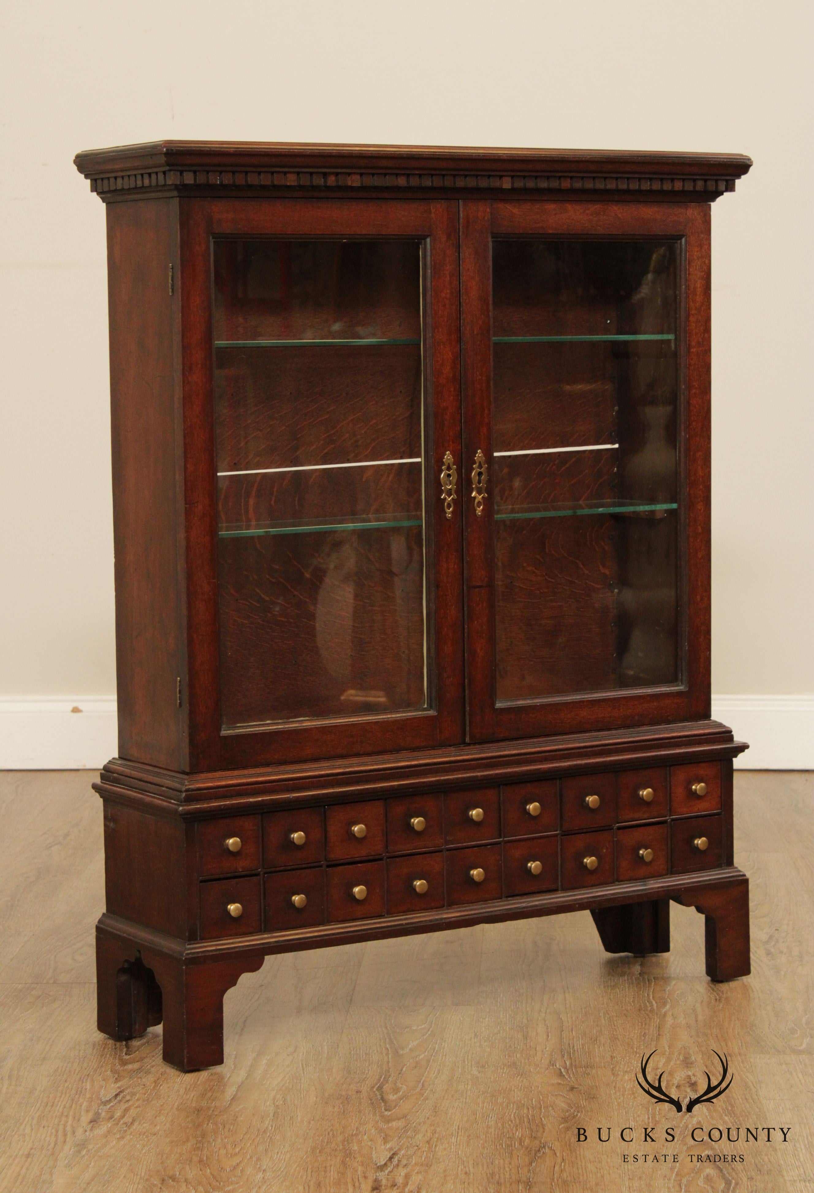 Antique English Mahogany 2 Piece Apothecary Cabinet