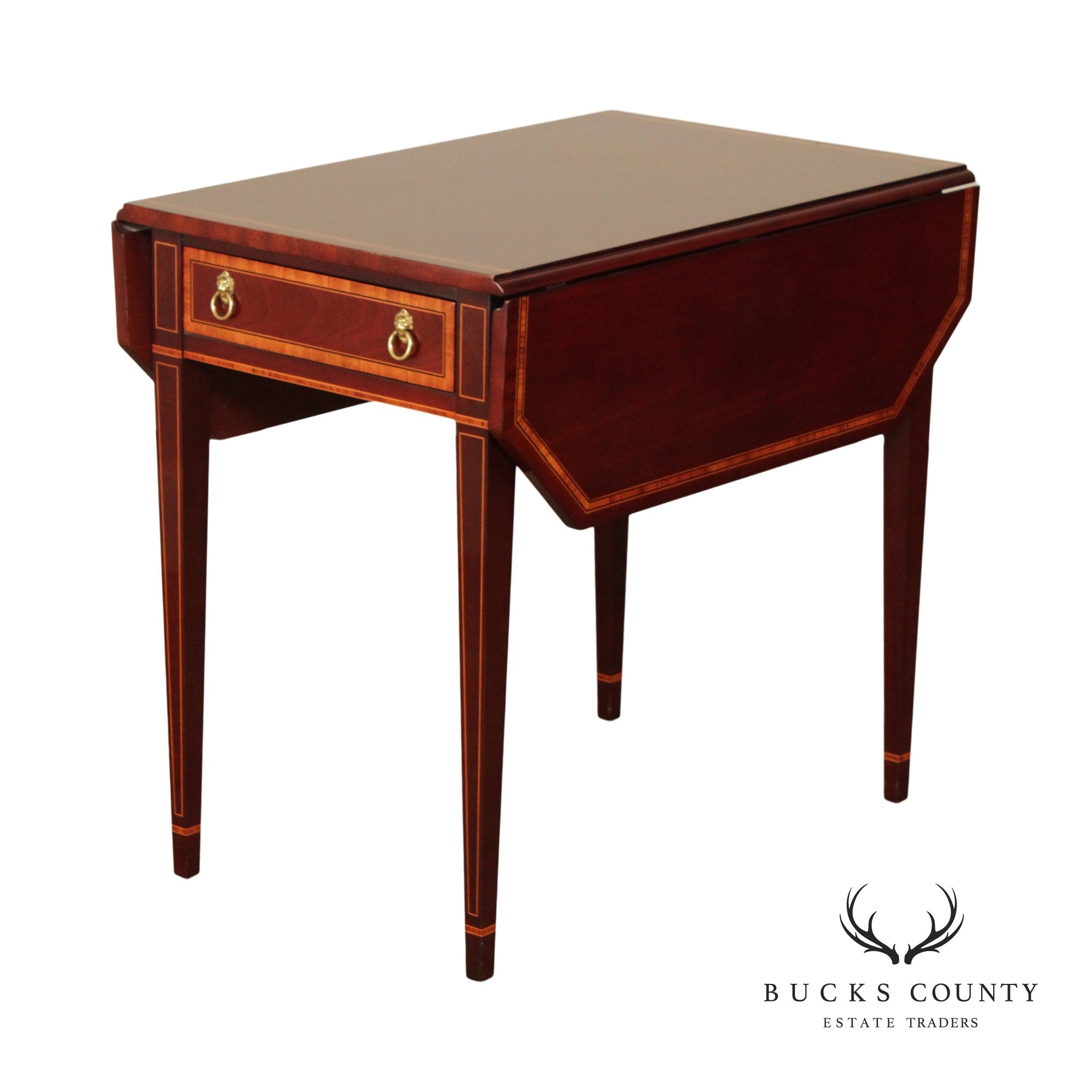 Kindel Federal Style Inlaid Mahogany Drop Leaf Pembroke Side Table