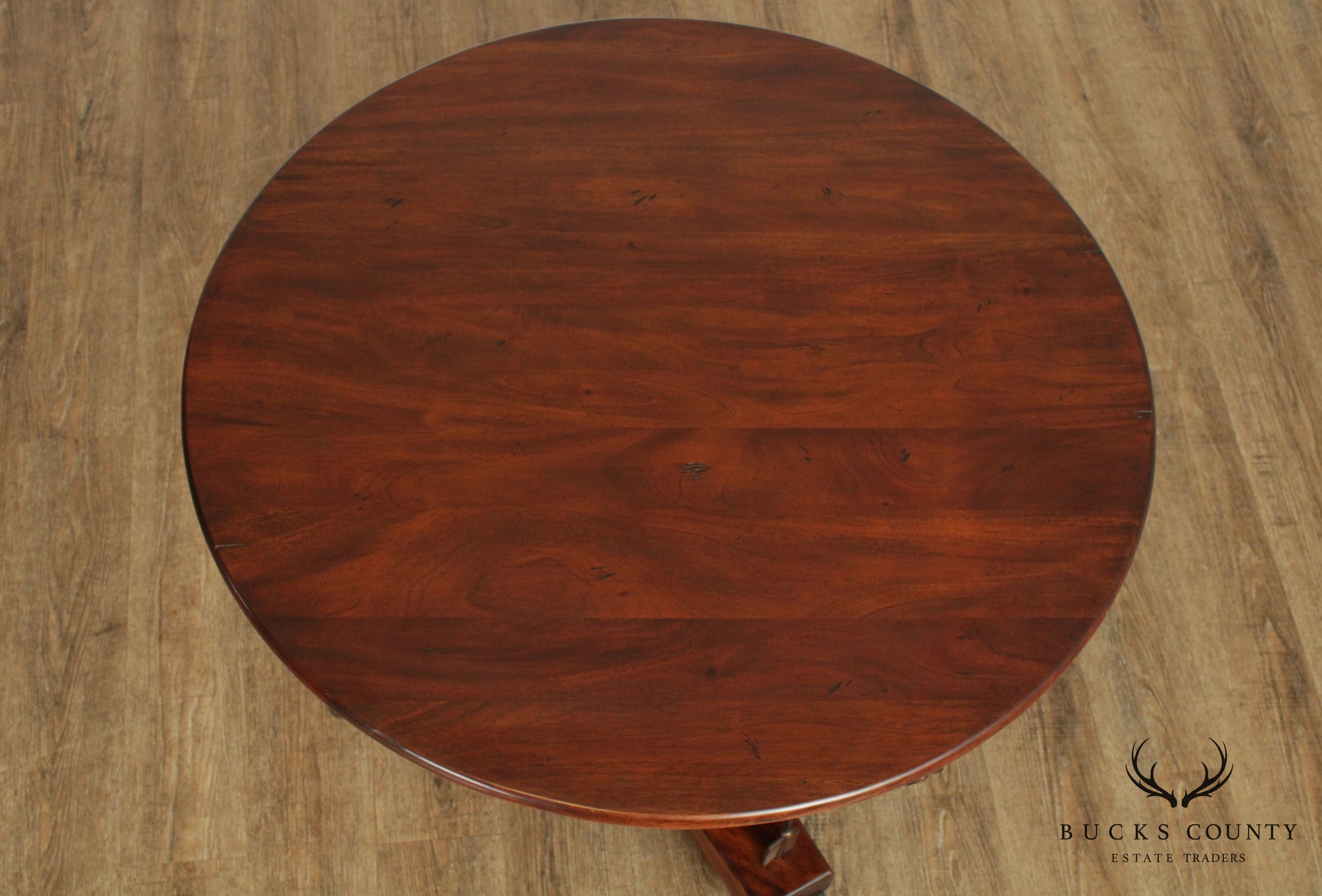 Neoclassical Style Round Solid Mahogany Center Table with Crossed Arrows, Bronze Claw Feet