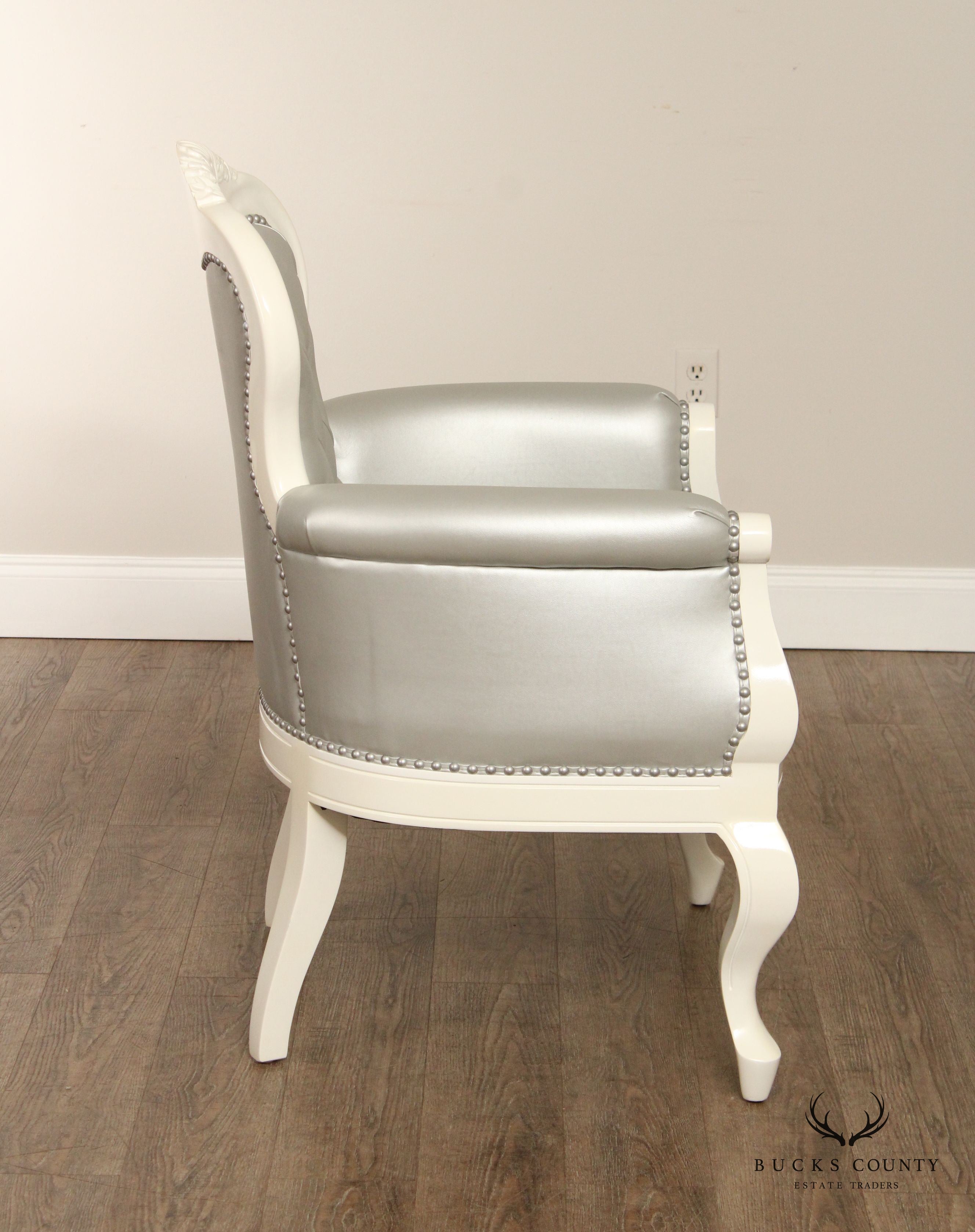 French Rococo Style White Lacquered Tufted Armchair