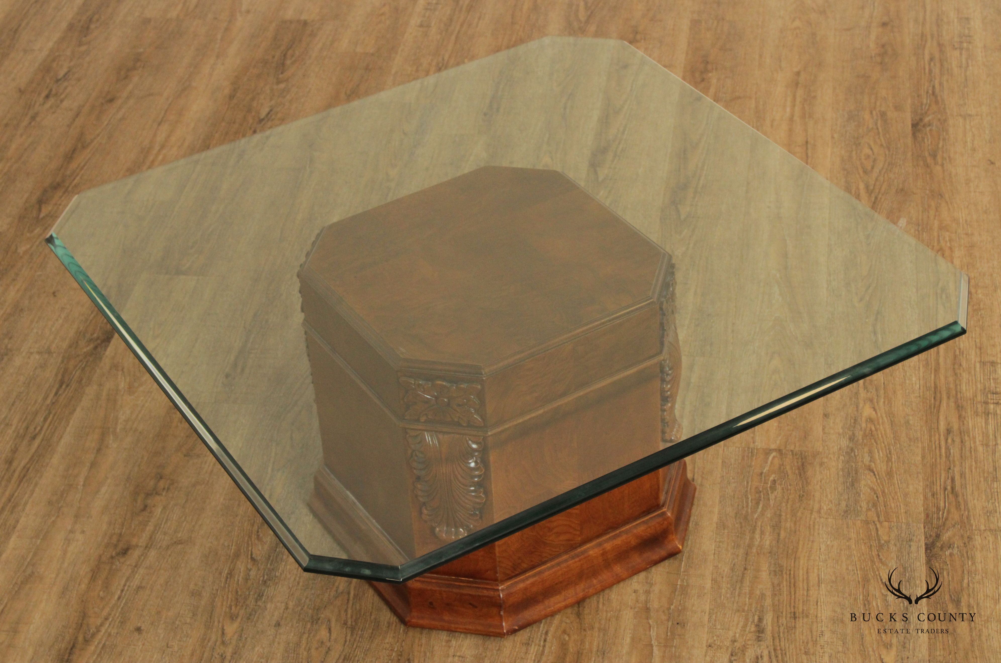 Henredon Neoclassical Style Glass Top Pedestal Coffee Table