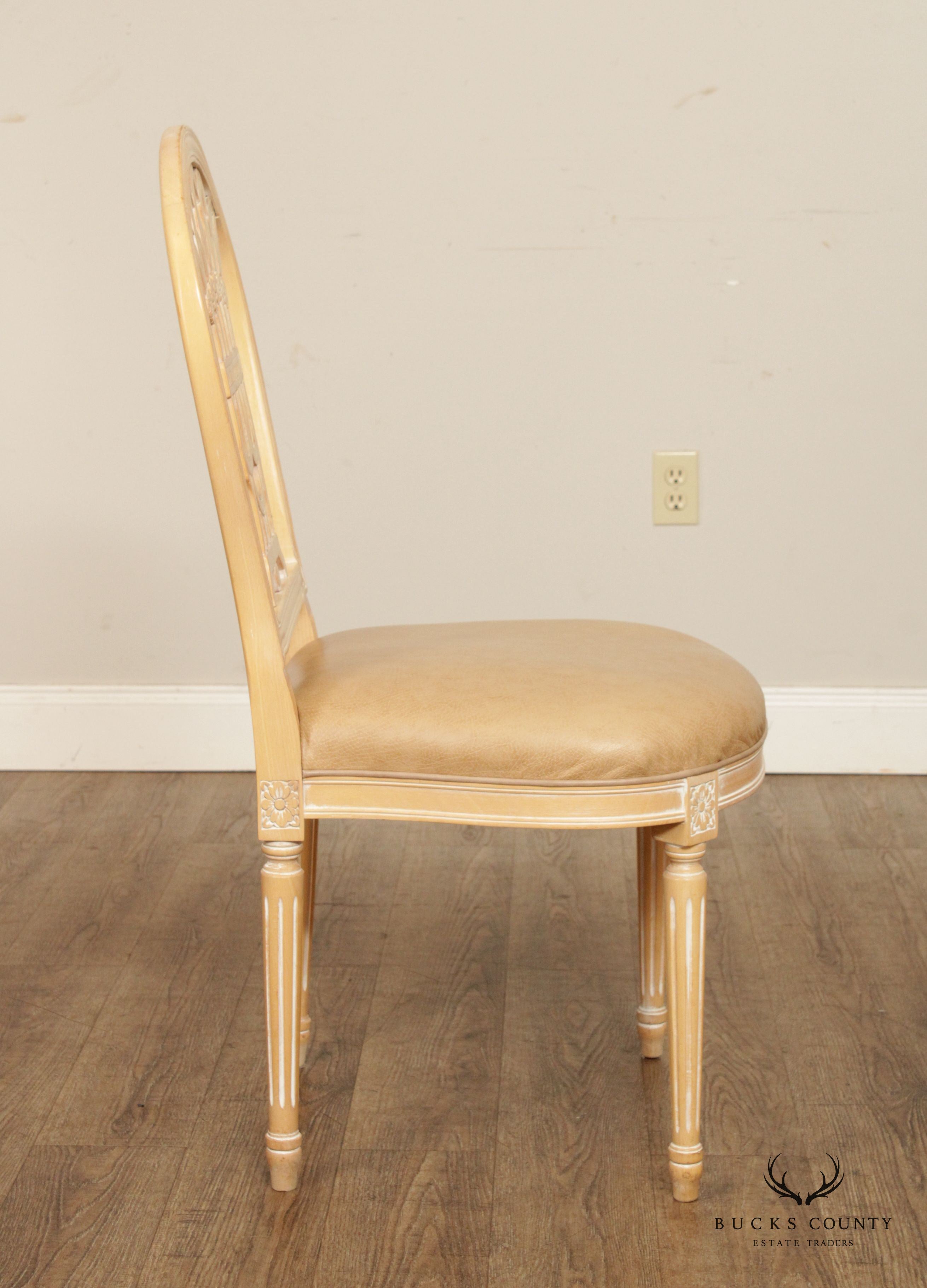 French Louis XVI Style Set 4 White Washed Dining Room Chairs