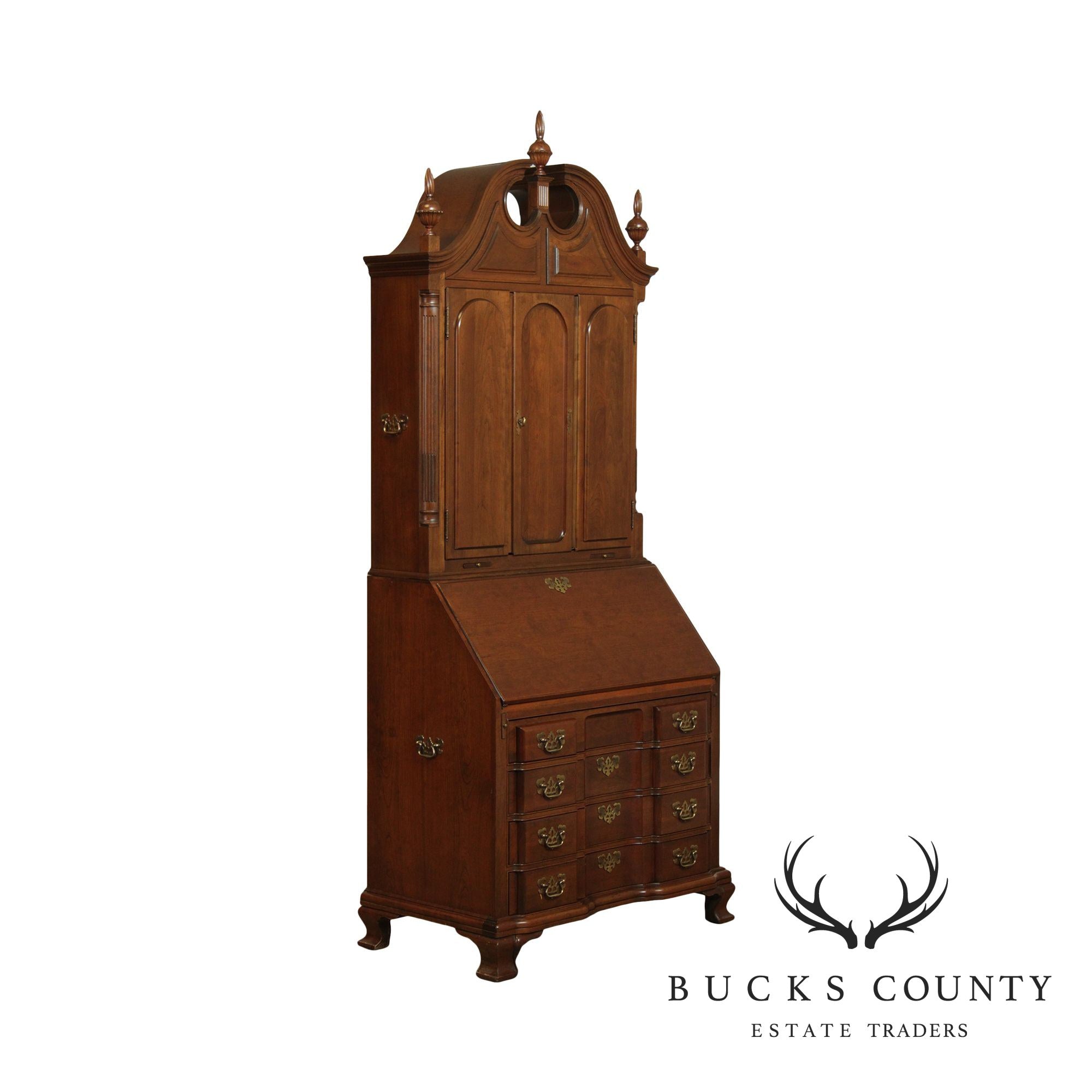 Maddox Chippendale Style Cherry Clock Front Secretary Desk