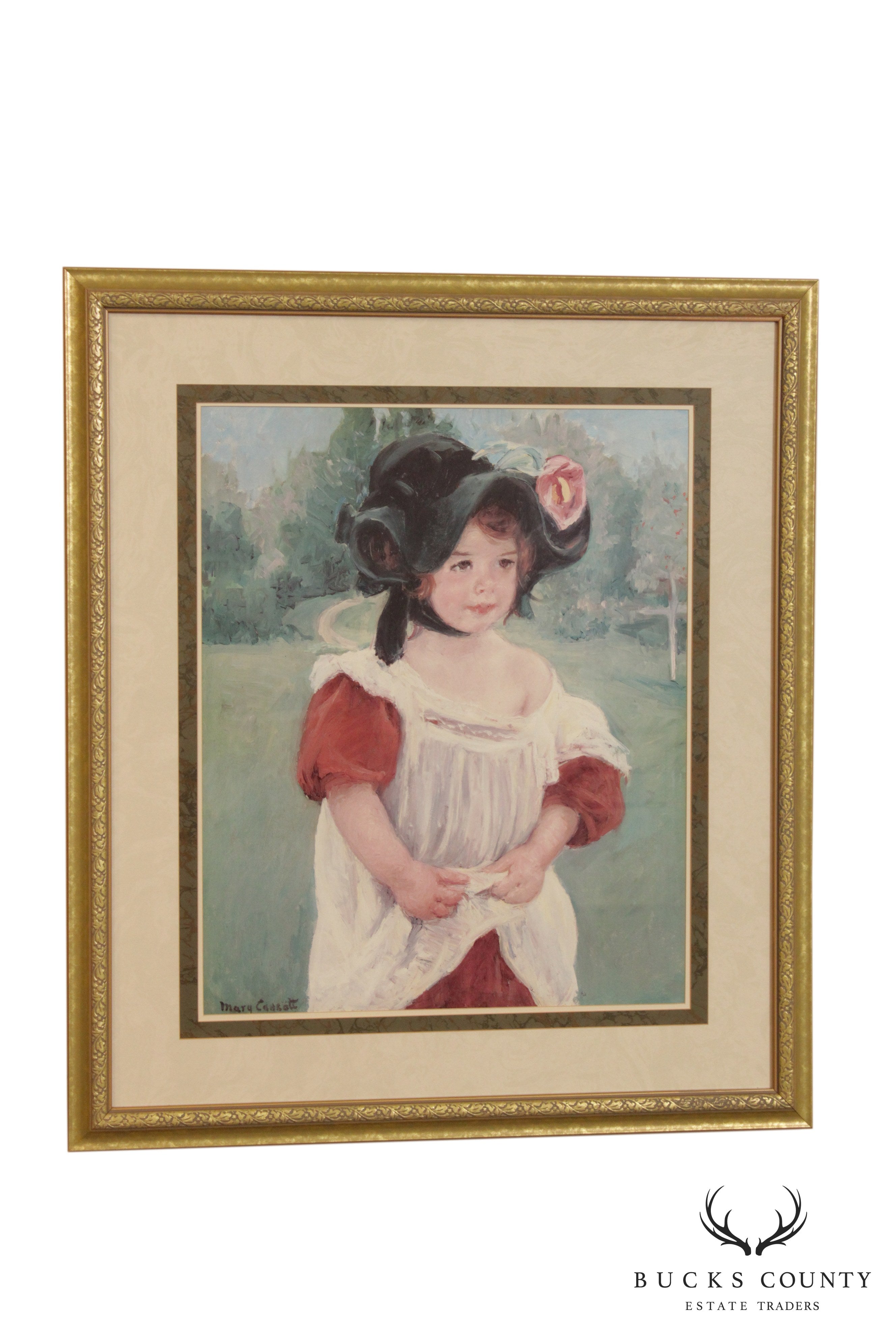 Mary Cassatt Custom Framed Art Print, Springtime Margot Standing in Garden