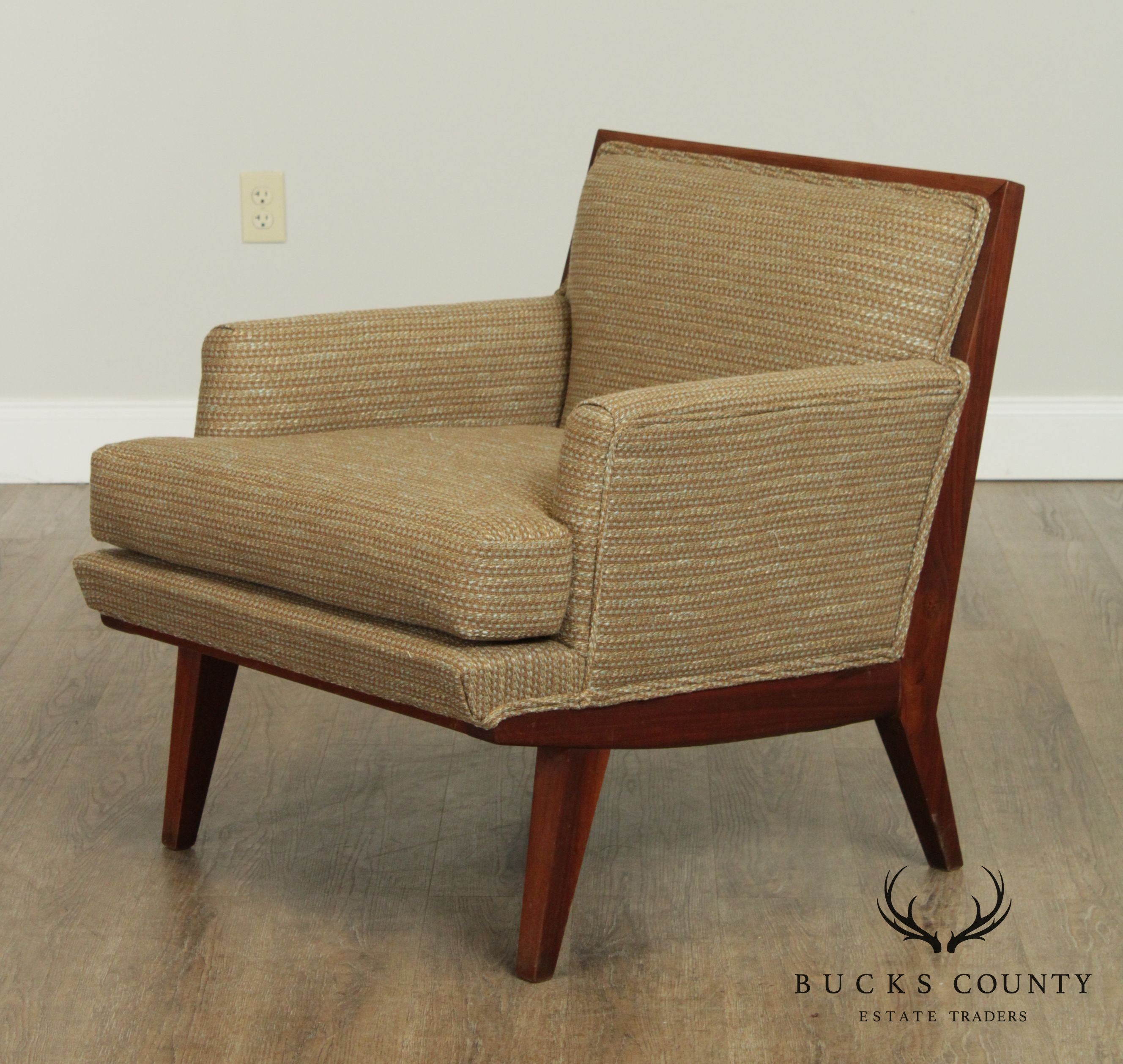 Mid Century New Hope School Walnut Upholstered Lounge Chair