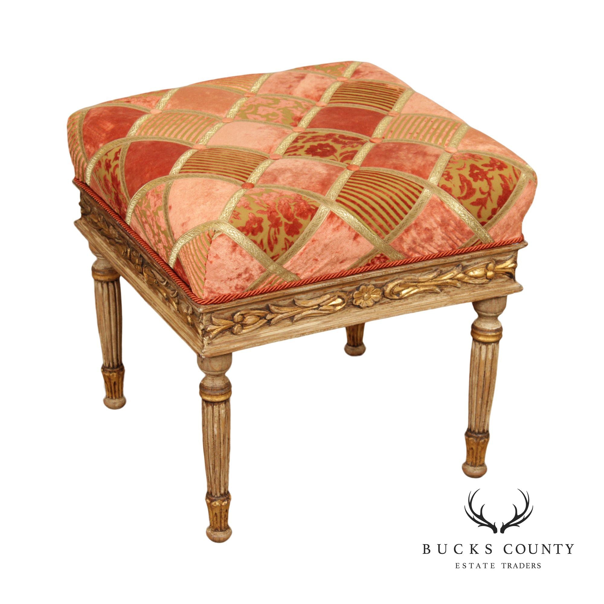 Italian Venetian Style Tufted and Partial Gilt Bench