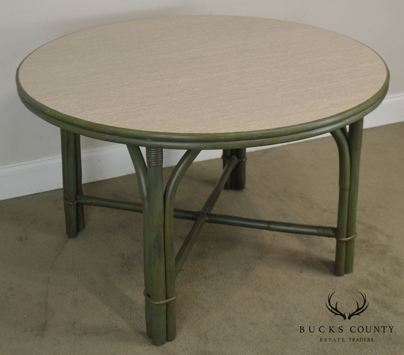 Ficks Reed Green Painted Vintage Round Side Table