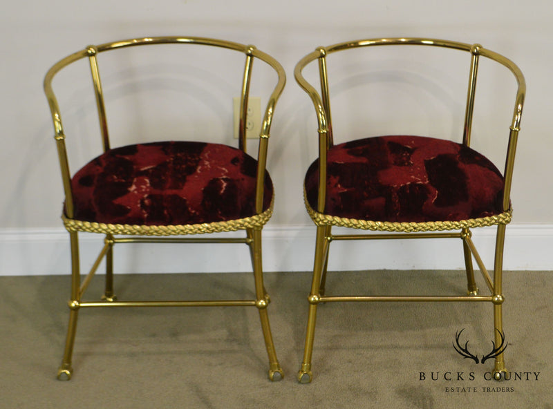 Hollywood Regency Vintage Italian Brass Pair Arm Chairs