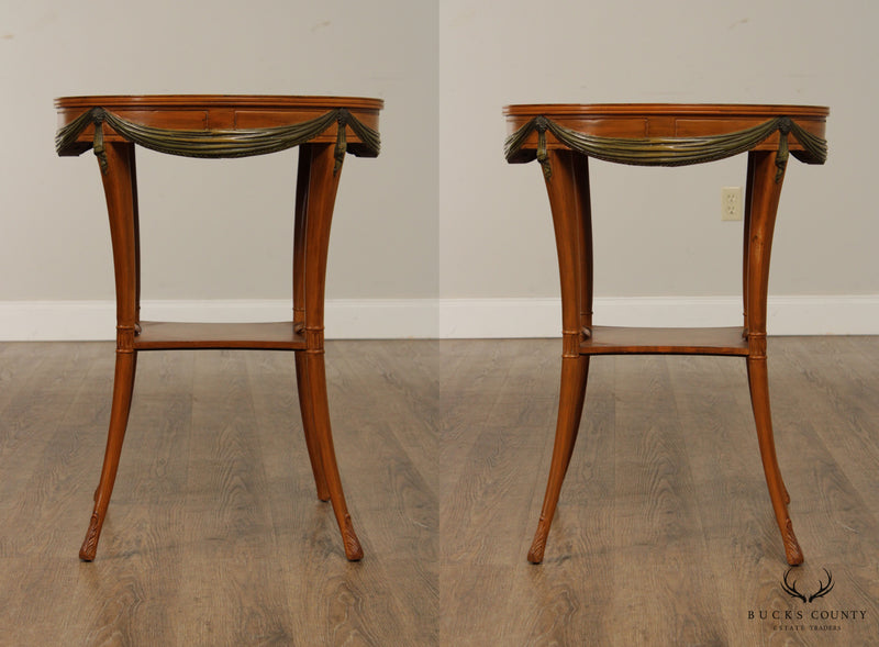 1930's Fine Quality Adams Style Hand Painted Pair Satinwood Side Tables