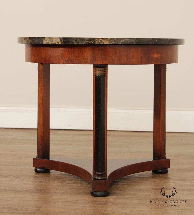 Empire Style Round Mahogany Inlaid Marble Side Table