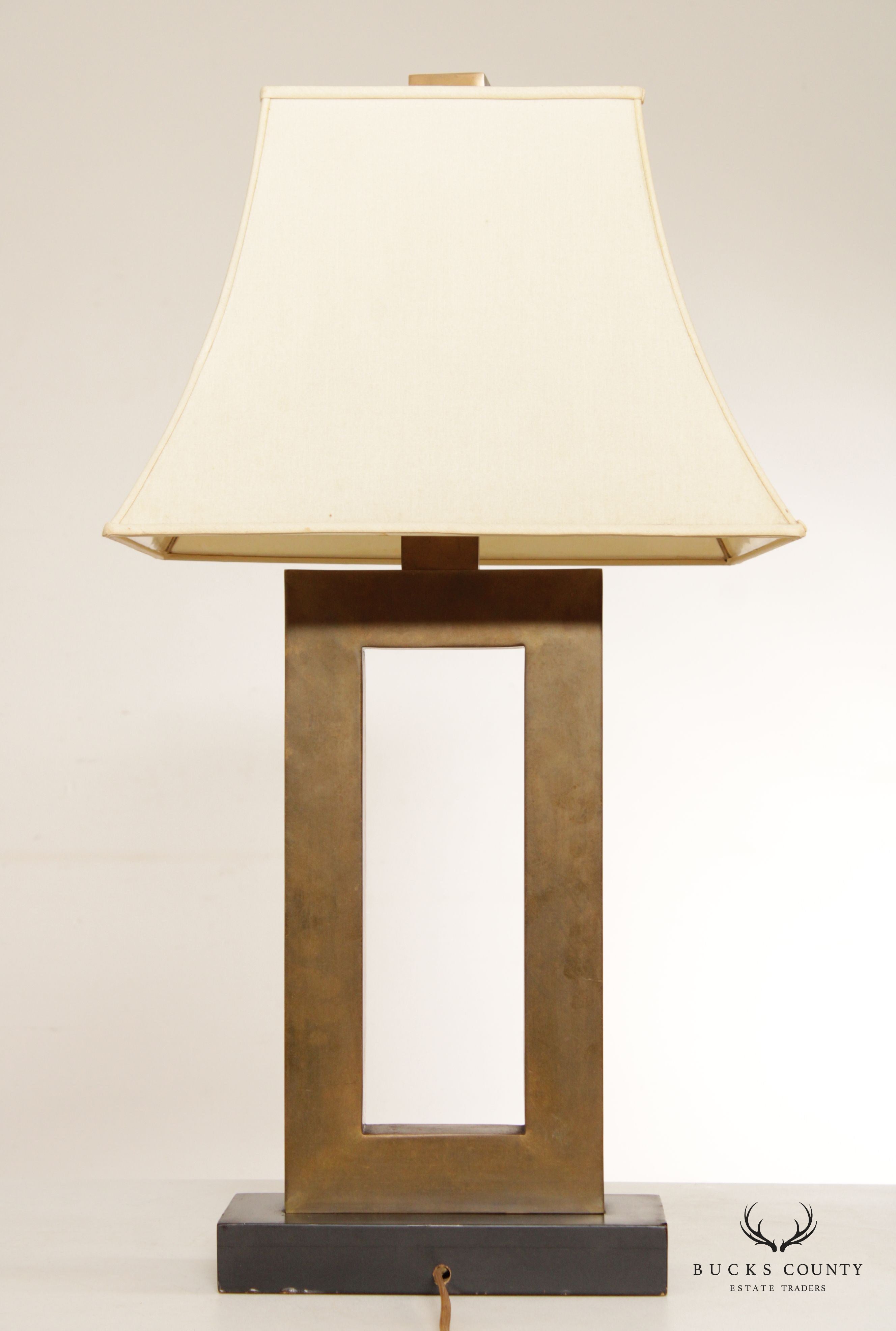 Modern Brass Pair of Rectangular Table Lamps