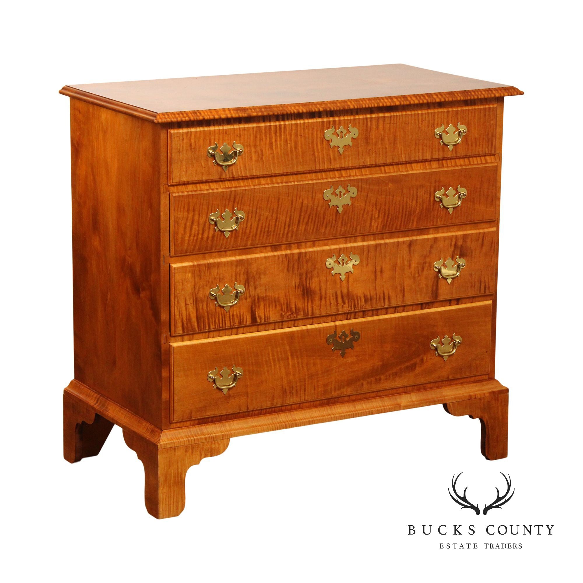 Tiger Maple Custom Crafted Chippendale Style Chest Of Drawers