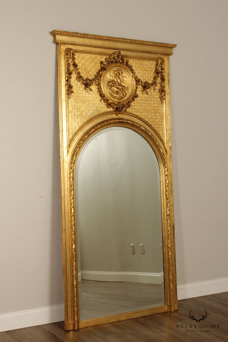 French Louis XVI Antique Neoclassical Style Gilt Trumeau Pier Mirror