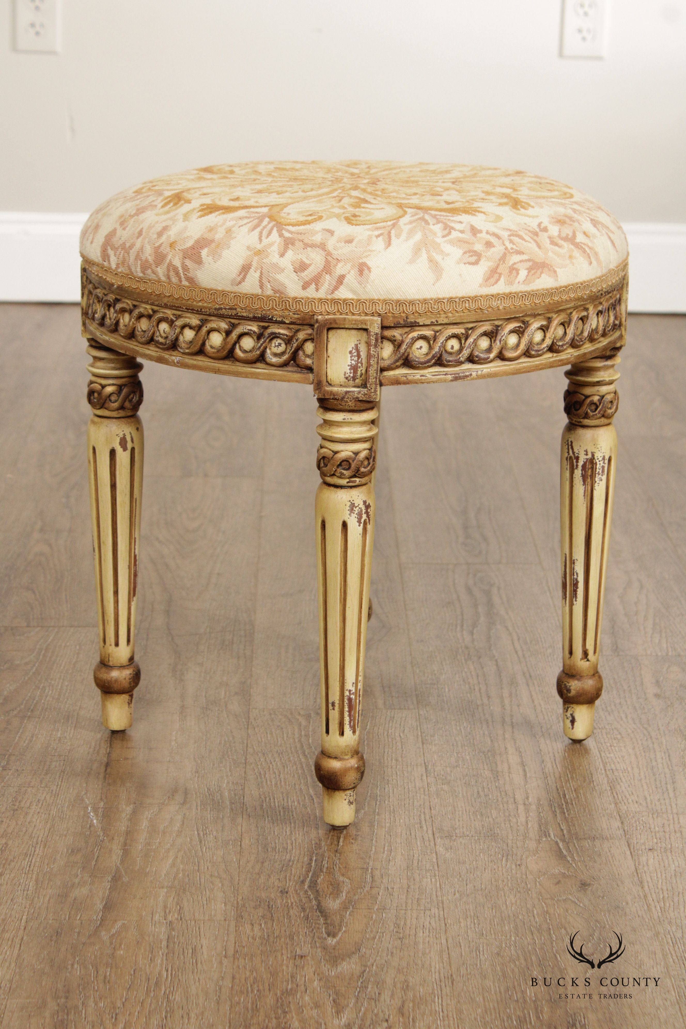 French Louis XVI Style Carved and Paint Decorated Stool