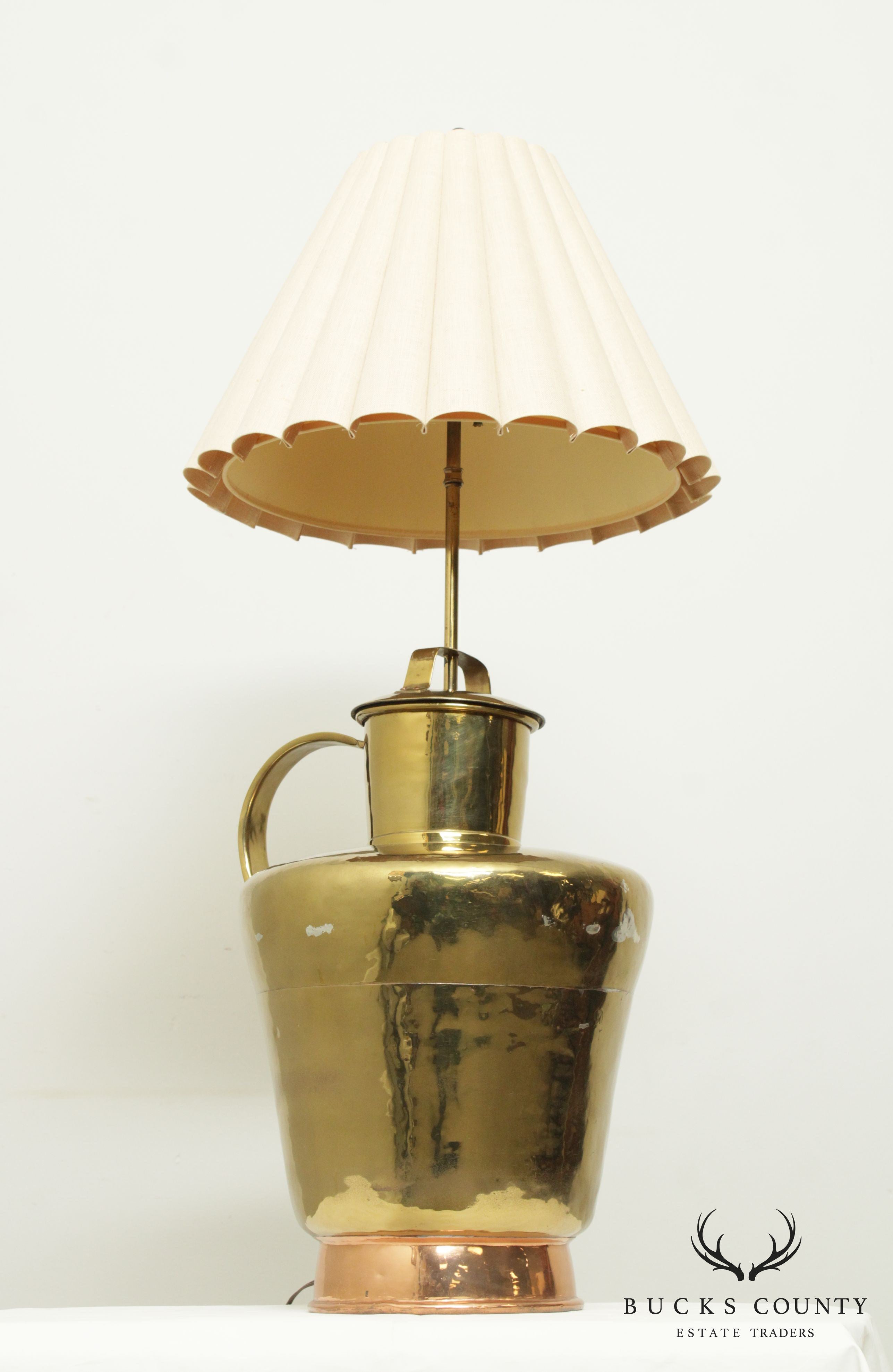 Vintage Hammered Brass Jug Lamp