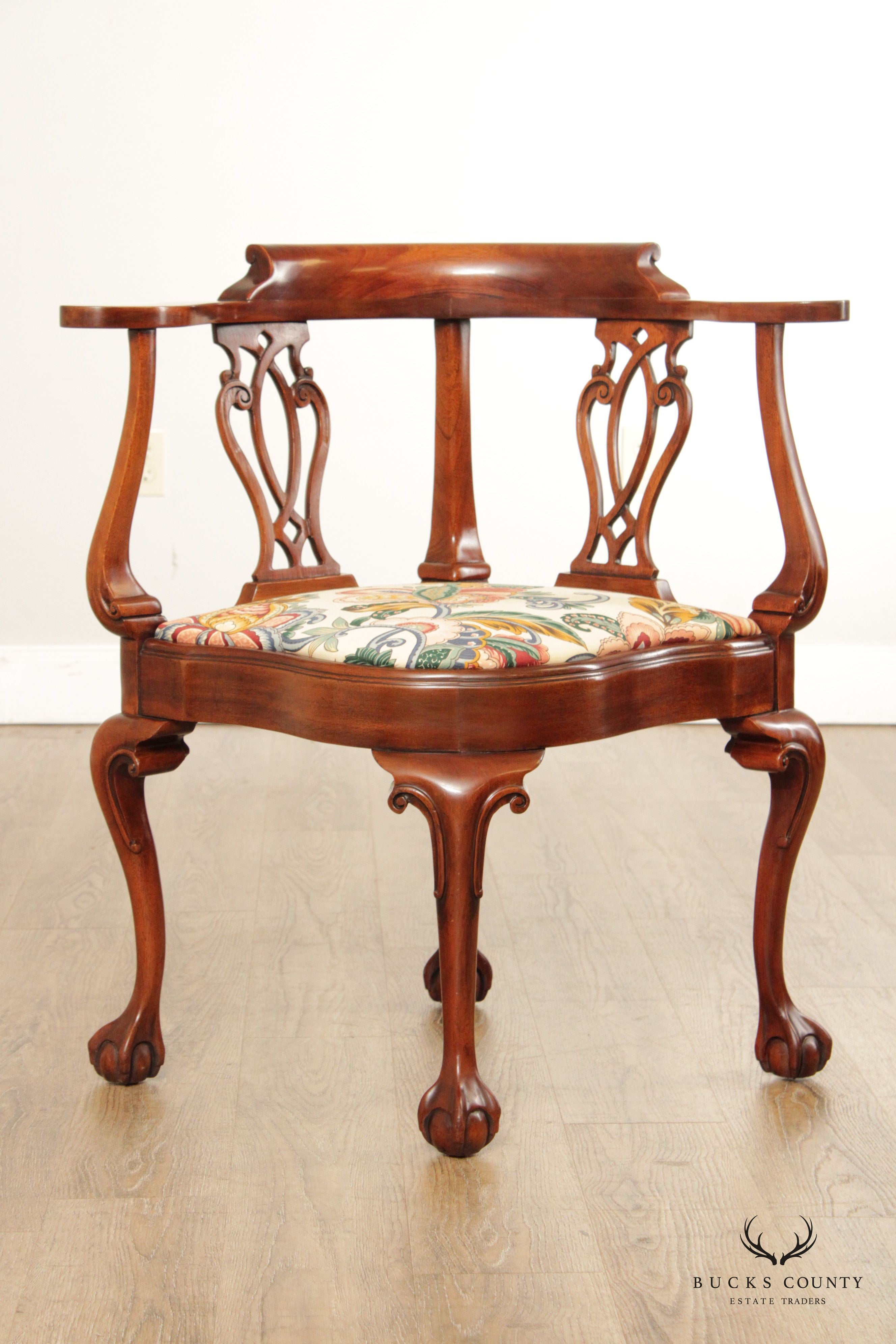 Southwood Chippendale Style Mahogany Ball and Claw Corner Chair