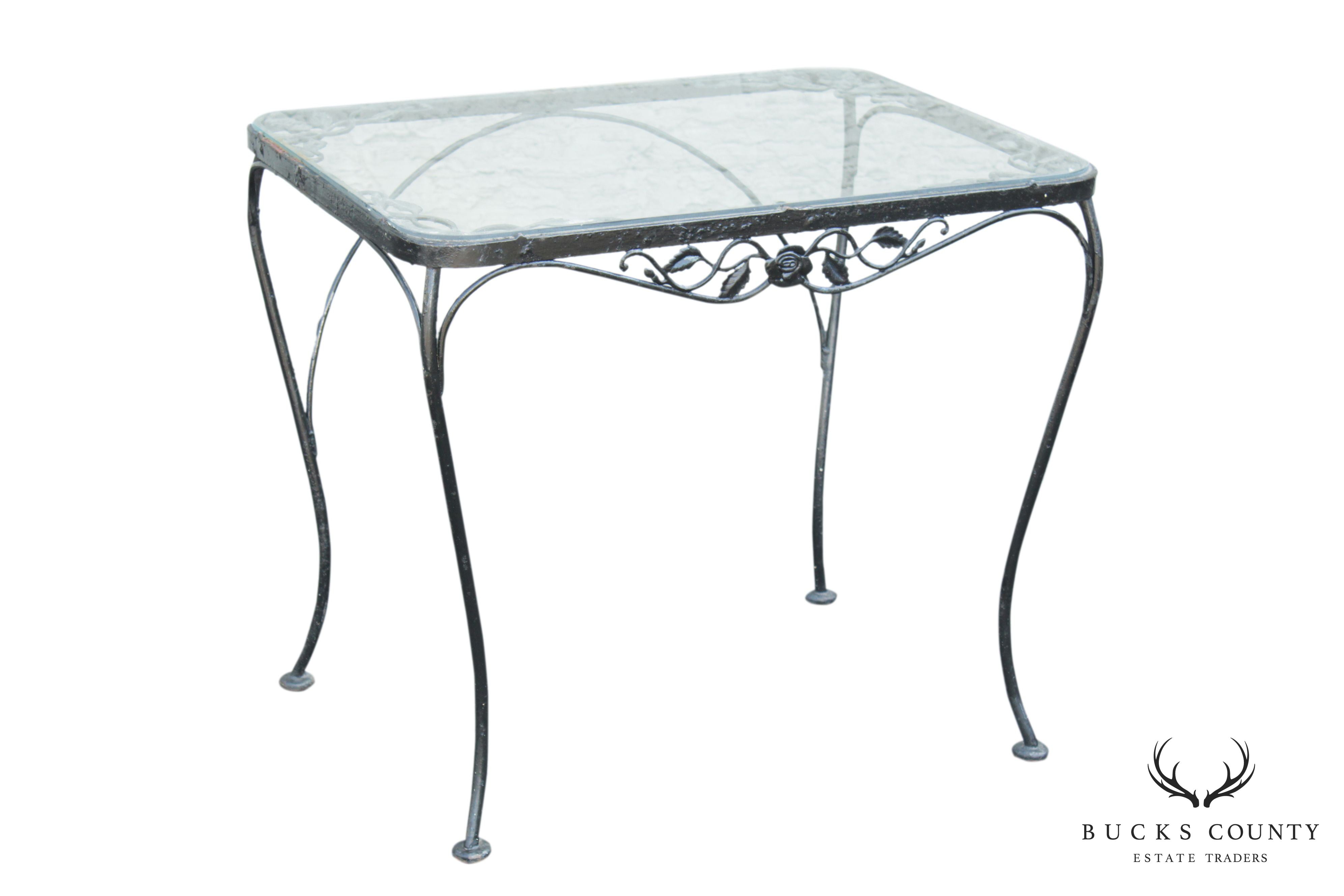 Woodard Chantilly Rose Vintage Wrought Iron Glass Top Patio, Garden Table