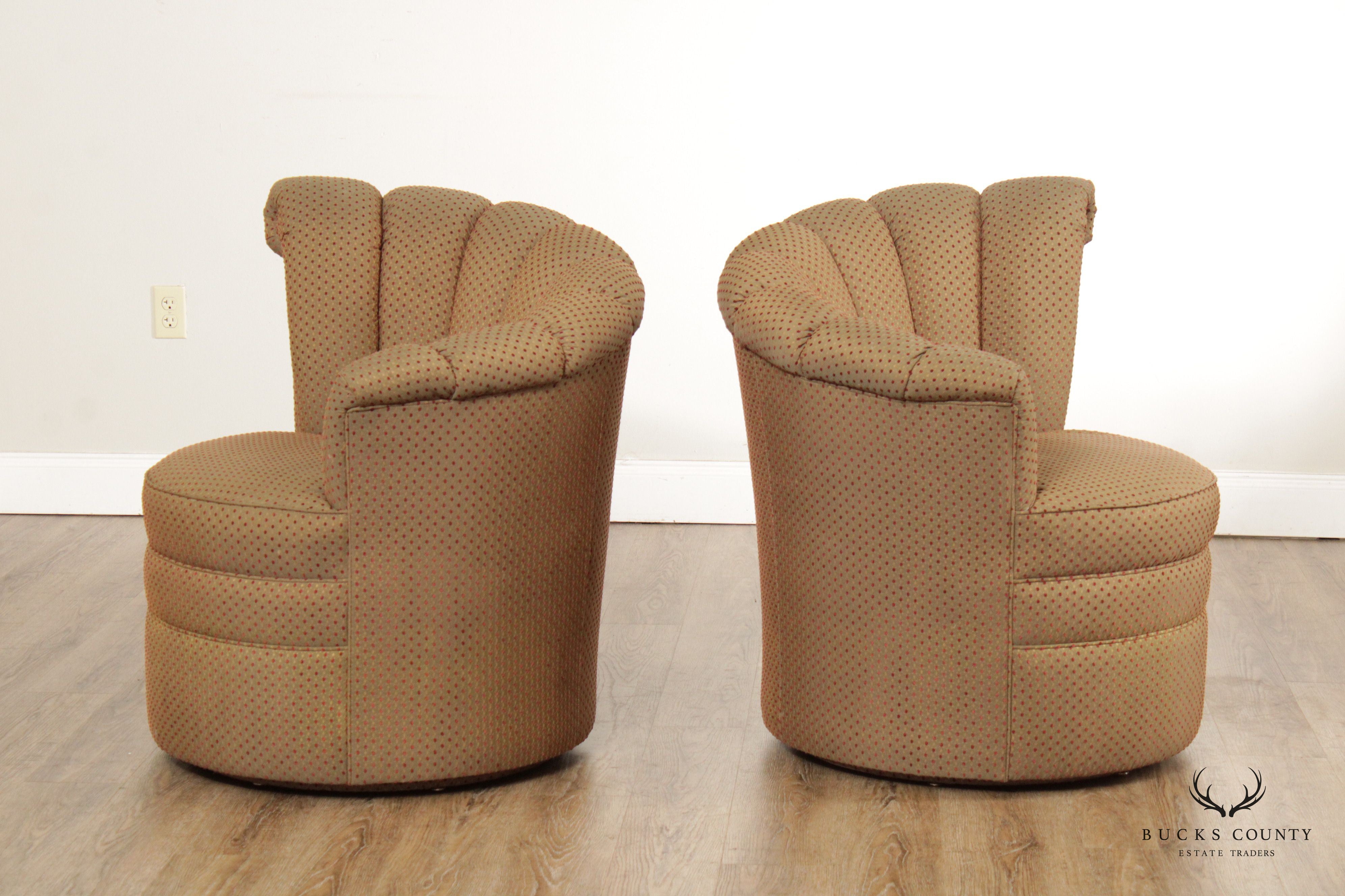 Thomasville Art Deco Style Custom Upholstered Swivel Club Chairs