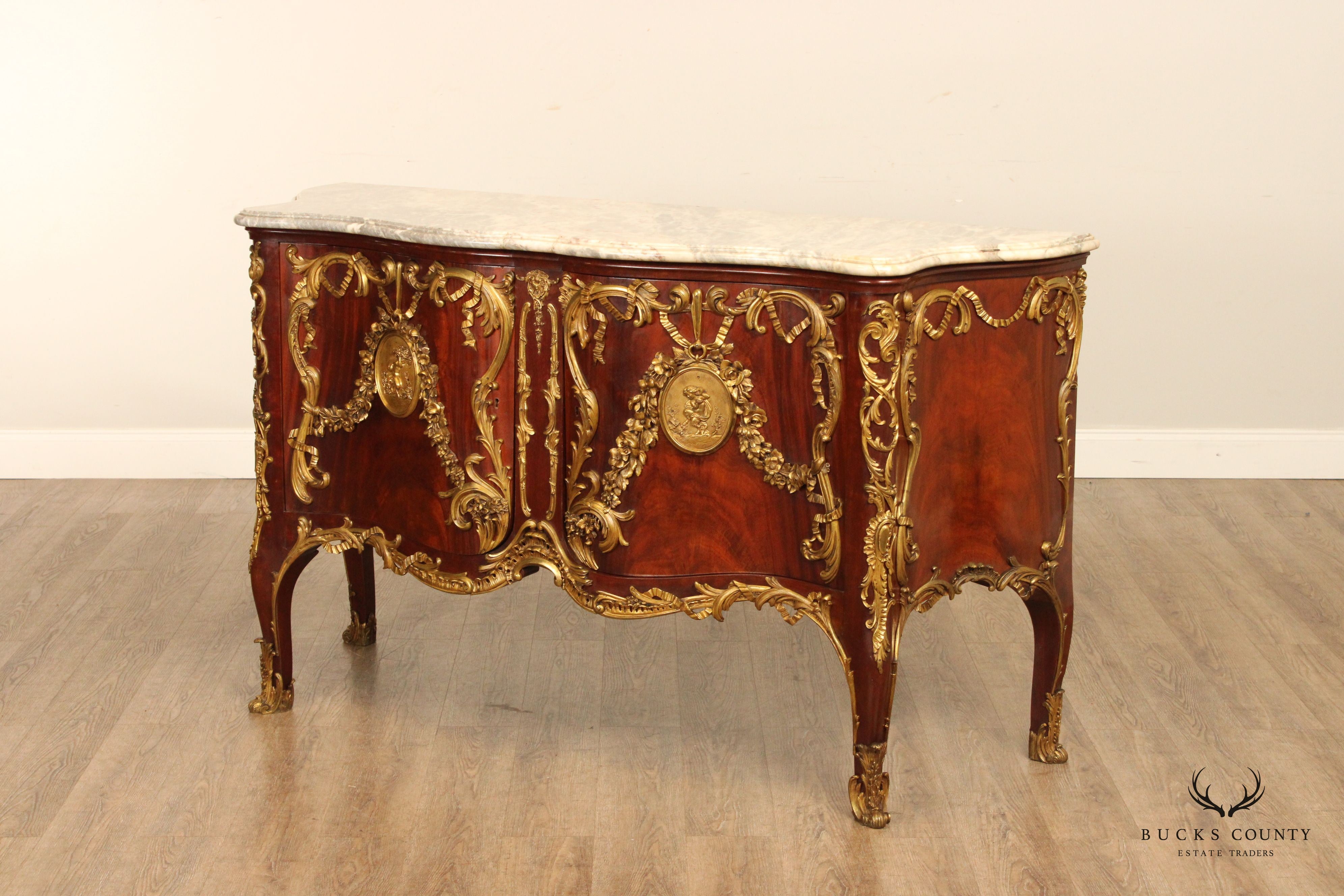 HERRAIZ FRENCH REGENCE STYLE MARBLE COMMODE