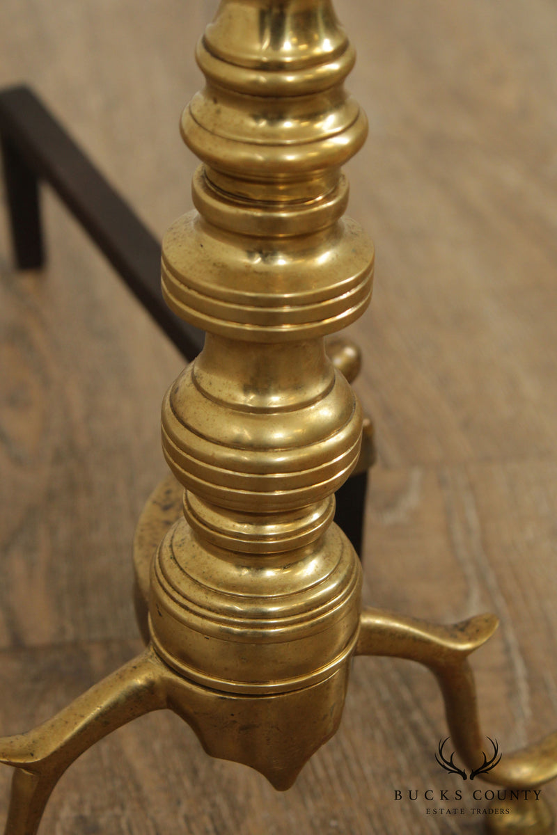 Vintage Colonial Williamsburg Pair of Brass Andirons